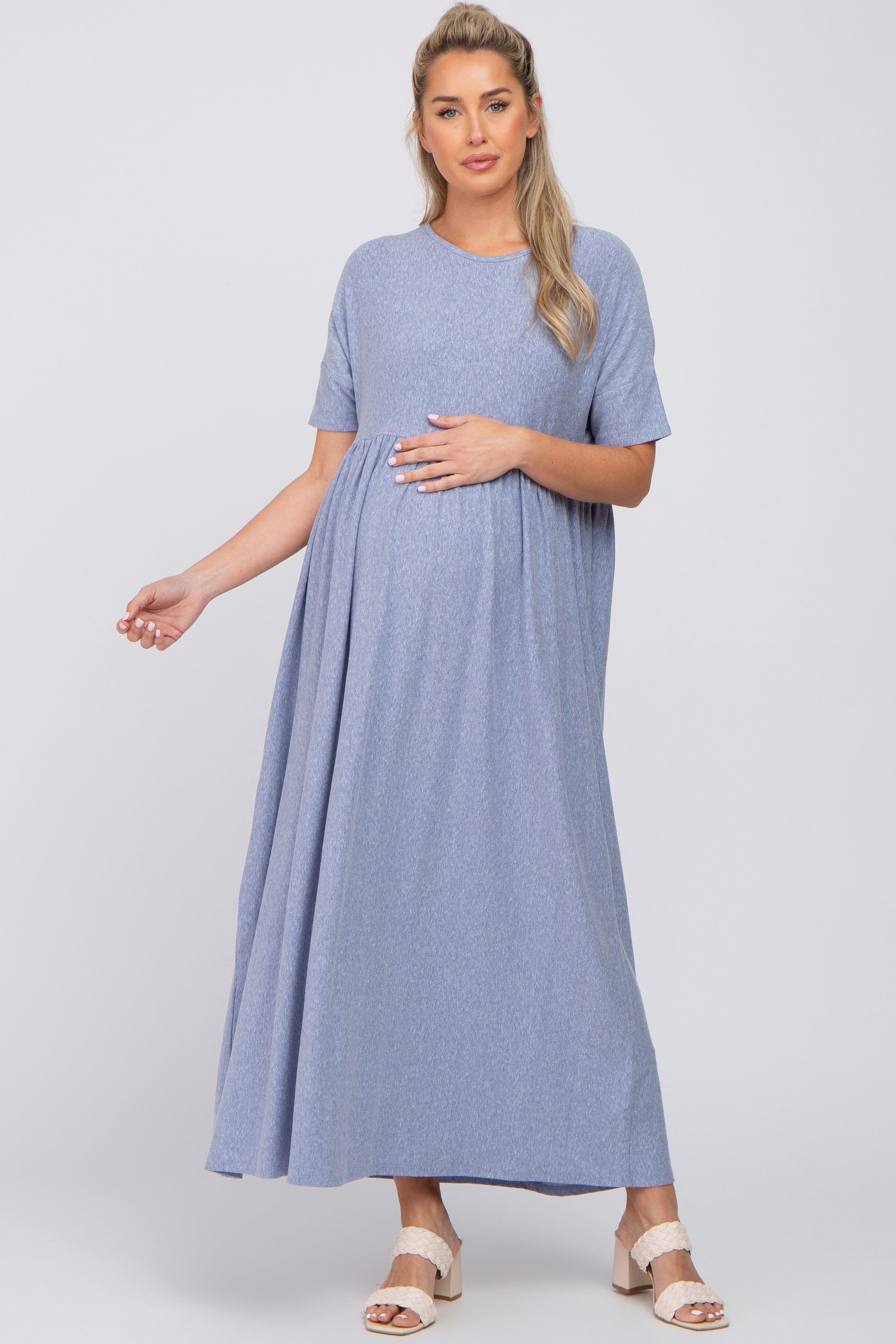 Blue Heather Oversized Maternity Midi Dress sold by Pinkblush product image thumbnail 5