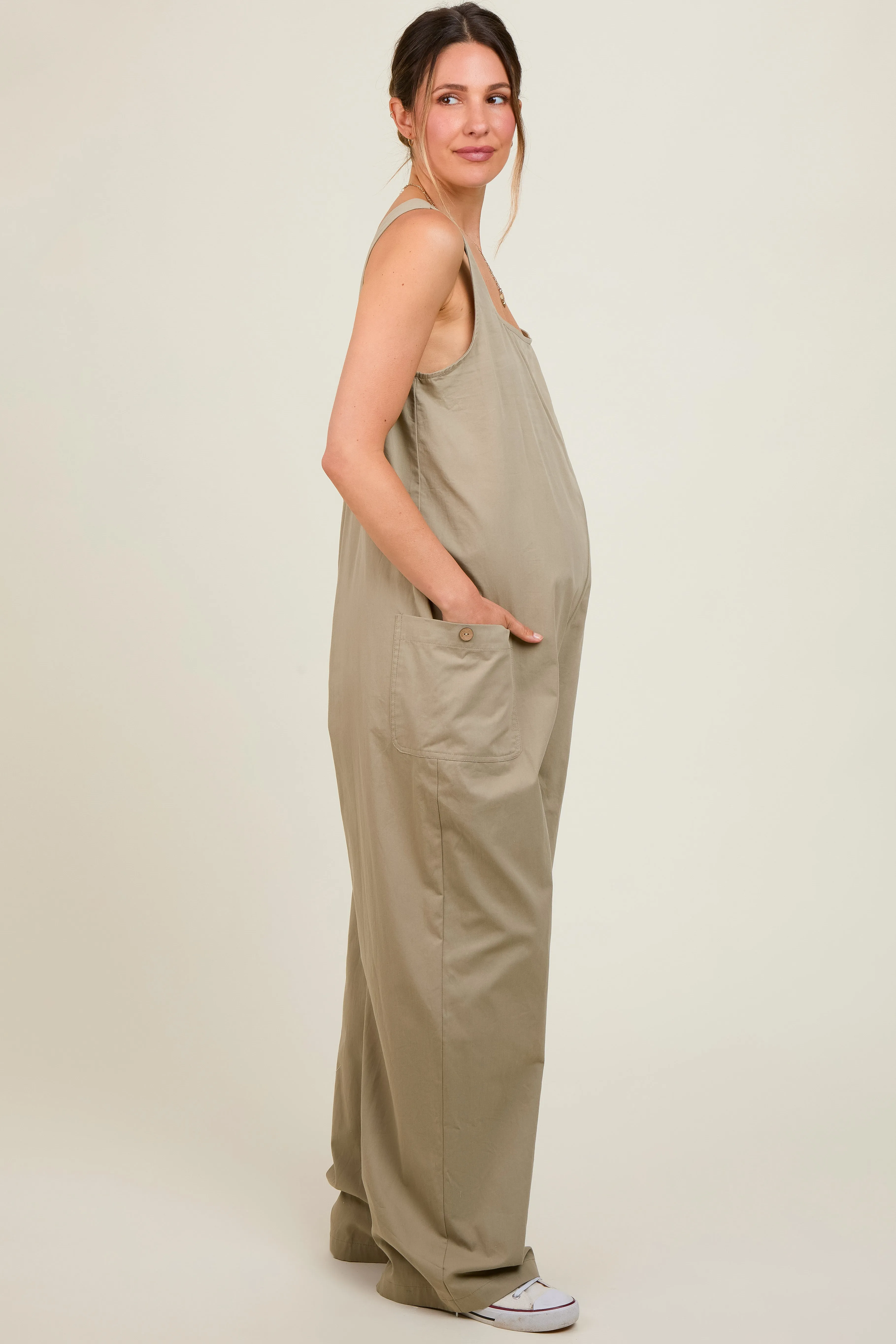Olive Sleeveless Wide Leg Cutout Back Maternity Jumpsuit sold by Pinkblush product image thumbnail 2
