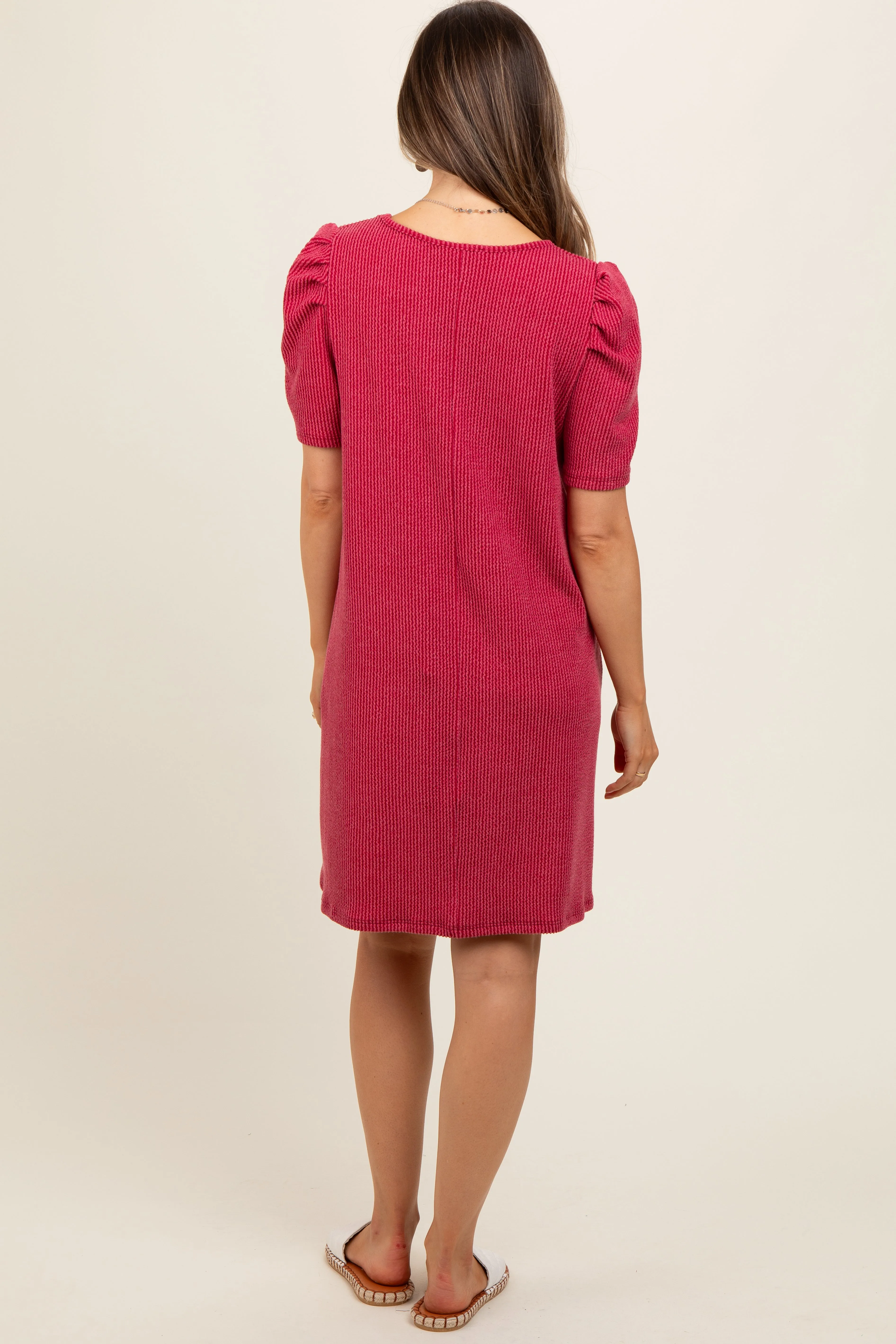 Burgundy Washed Ribbed Puff Sleeve Maternity Dress sold by Pinkblush product image thumbnail 3