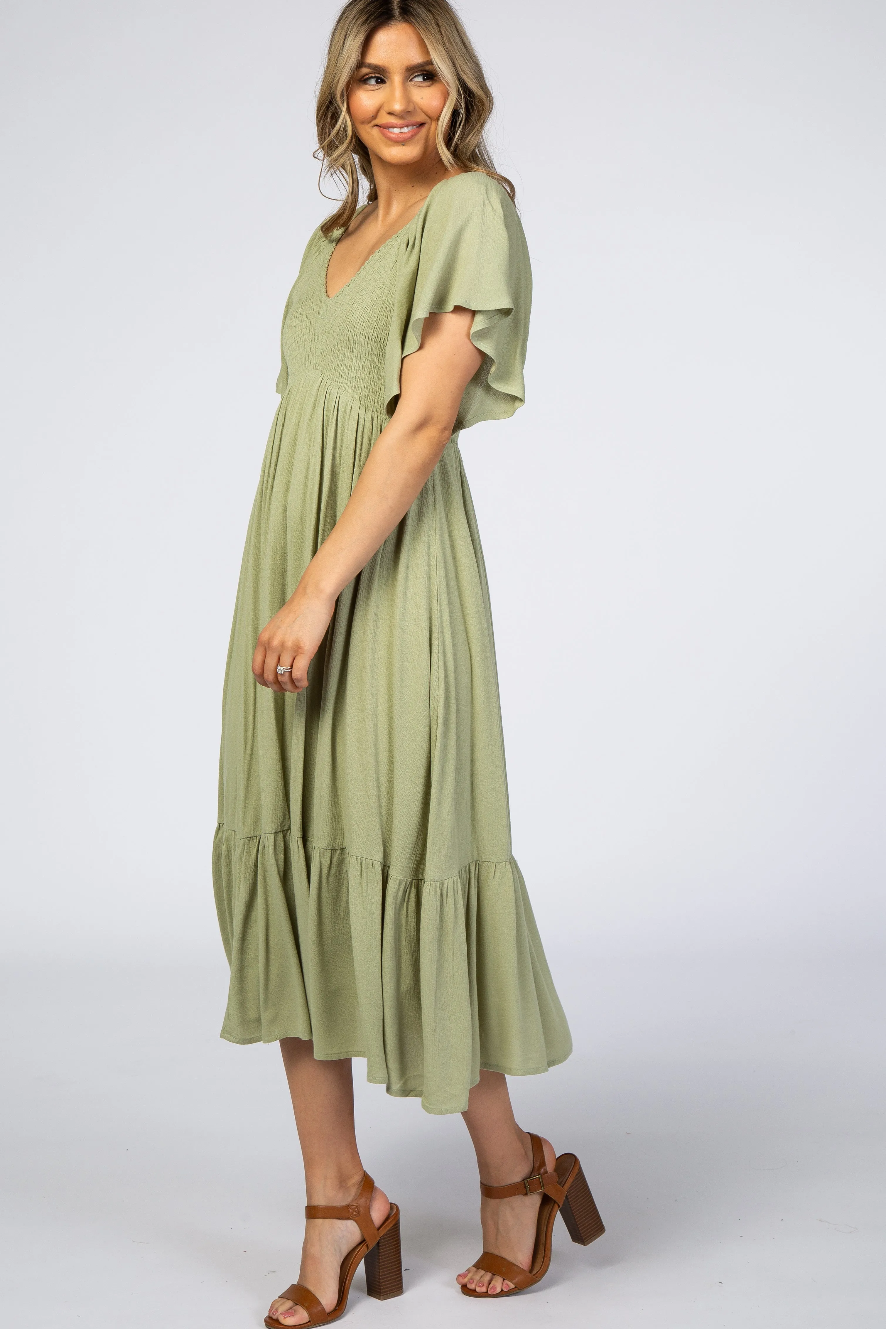 Light Olive Smocked Ruffle Dress sold by Pinkblush product image thumbnail 2