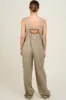 Olive Sleeveless Wide Leg Cutout Back Maternity Jumpsuit sold by Pinkblush