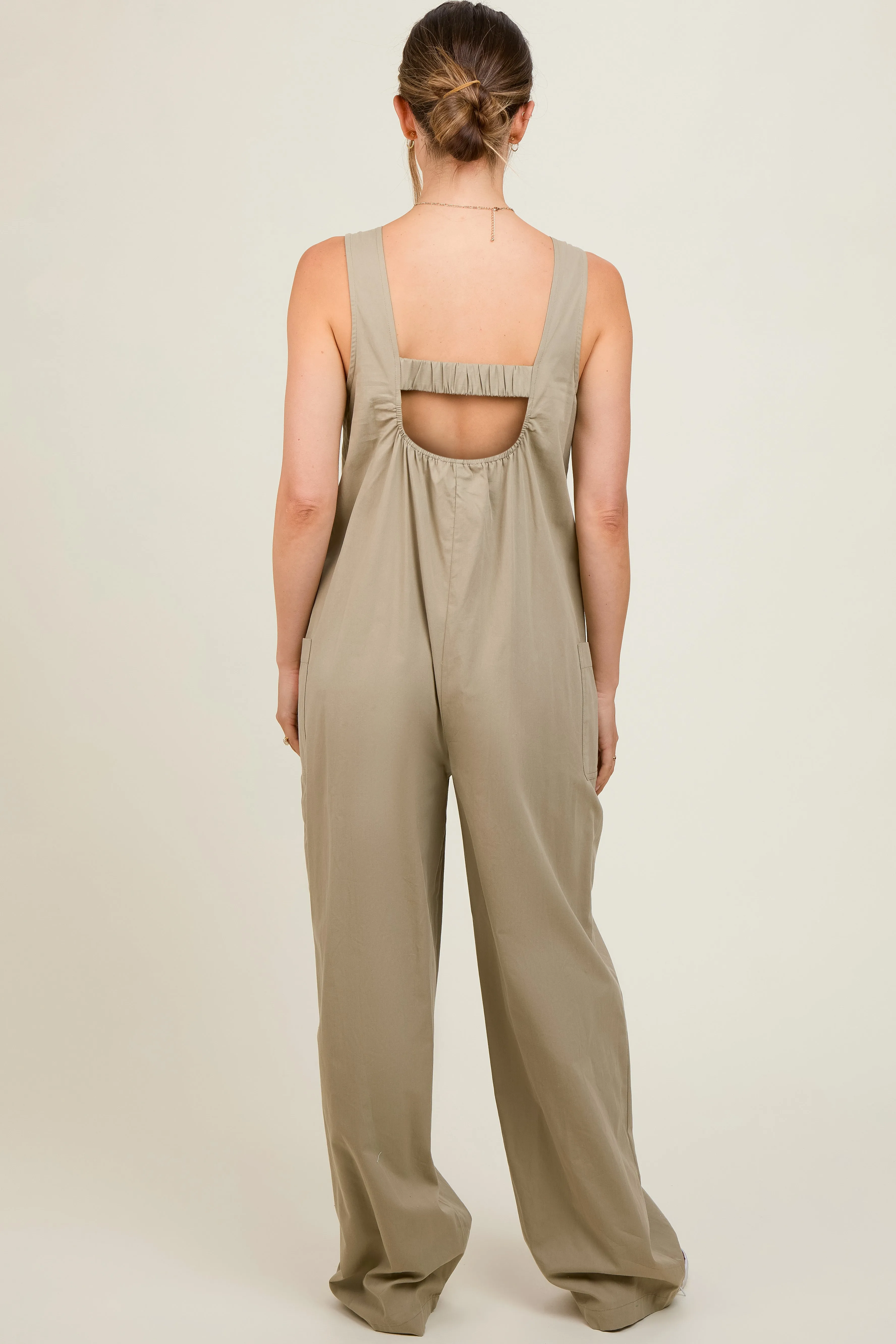 Olive Sleeveless Wide Leg Cutout Back Maternity Jumpsuit sold by Pinkblush product image thumbnail 3