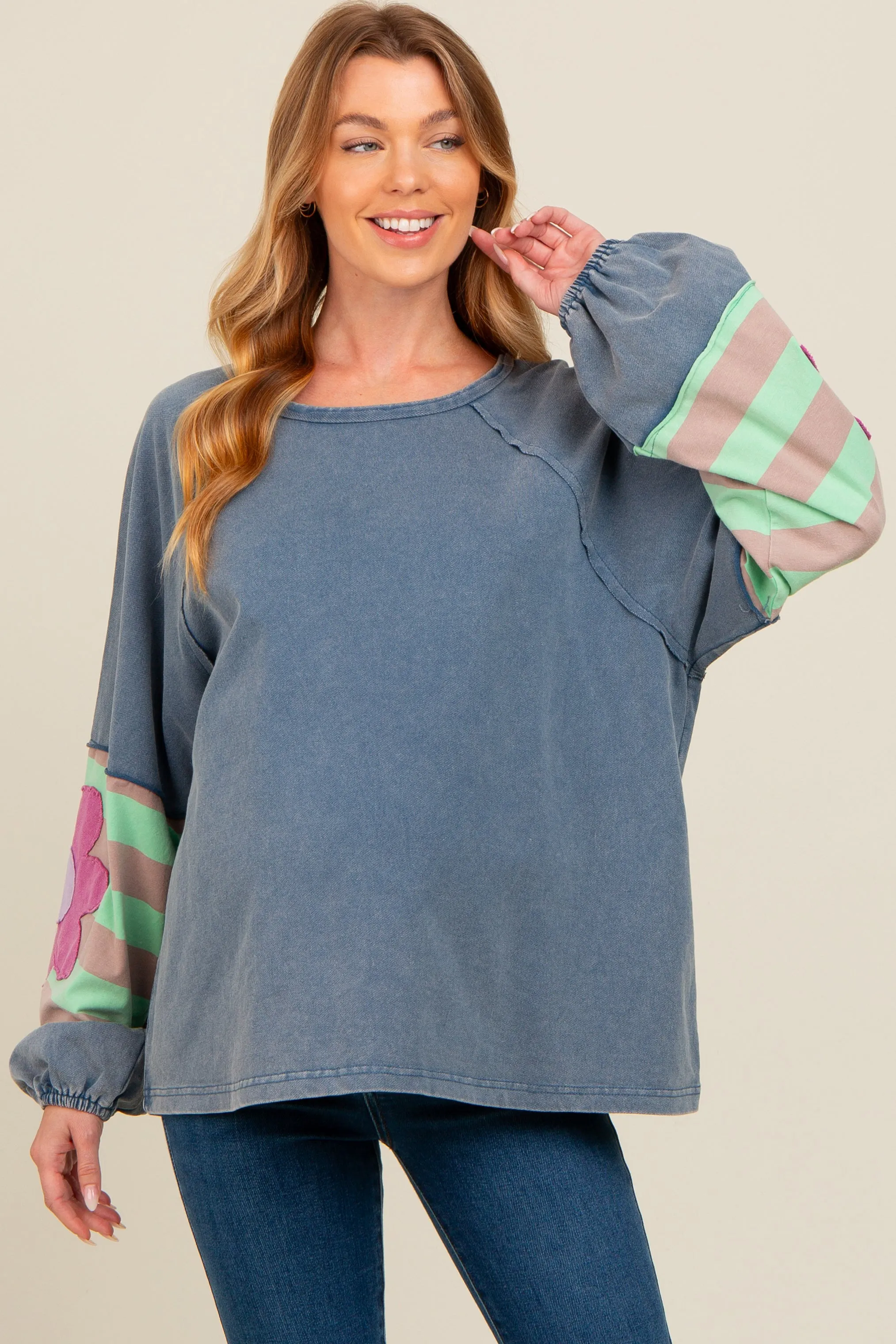 Navy Raw Edge Flower Patch Maternity Top sold by Pinkblush product image thumbnail 2