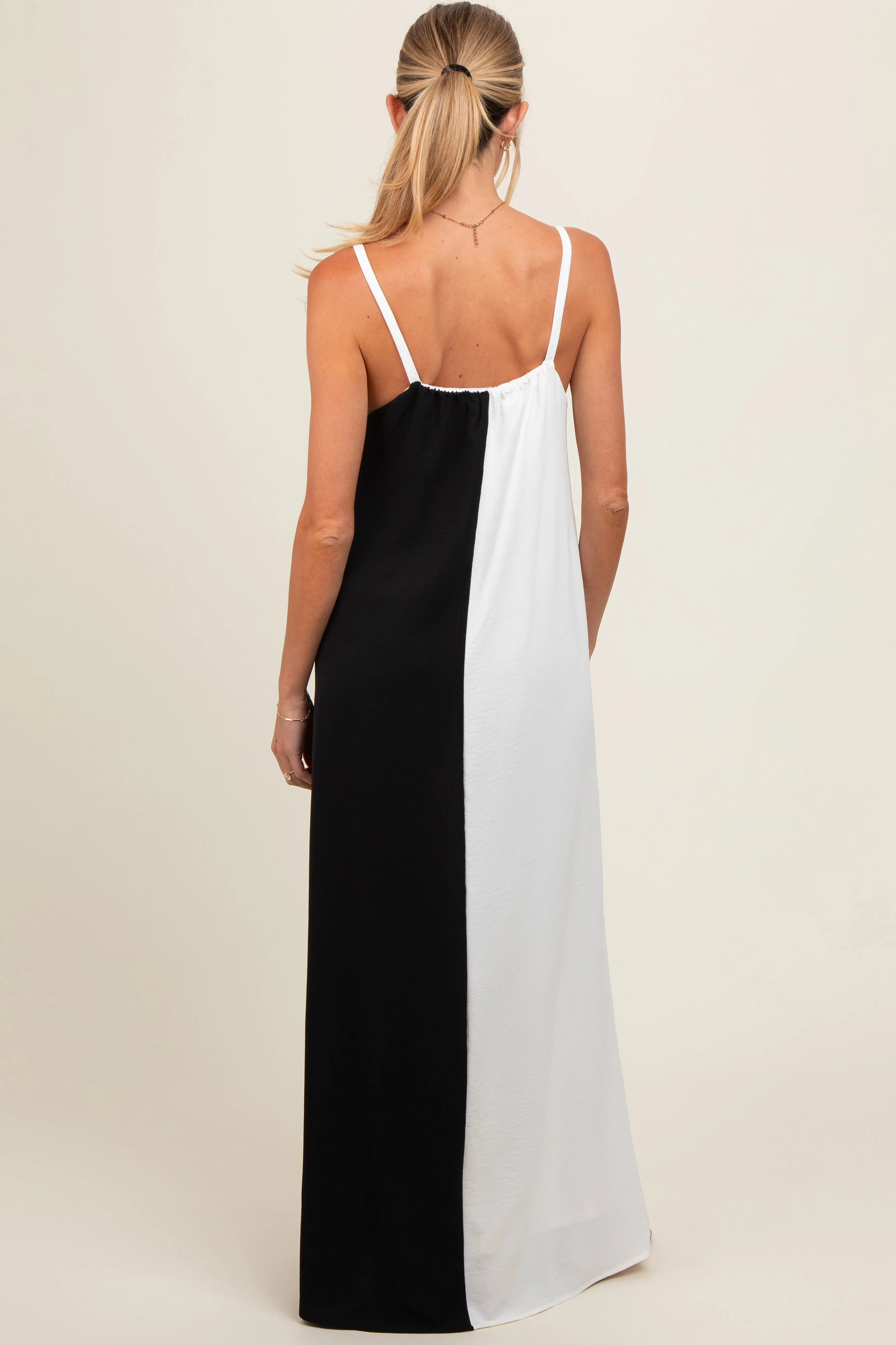 White Color Blocked V-Neck Maternity Maxi Dress sold by Pinkblush product image thumbnail 4