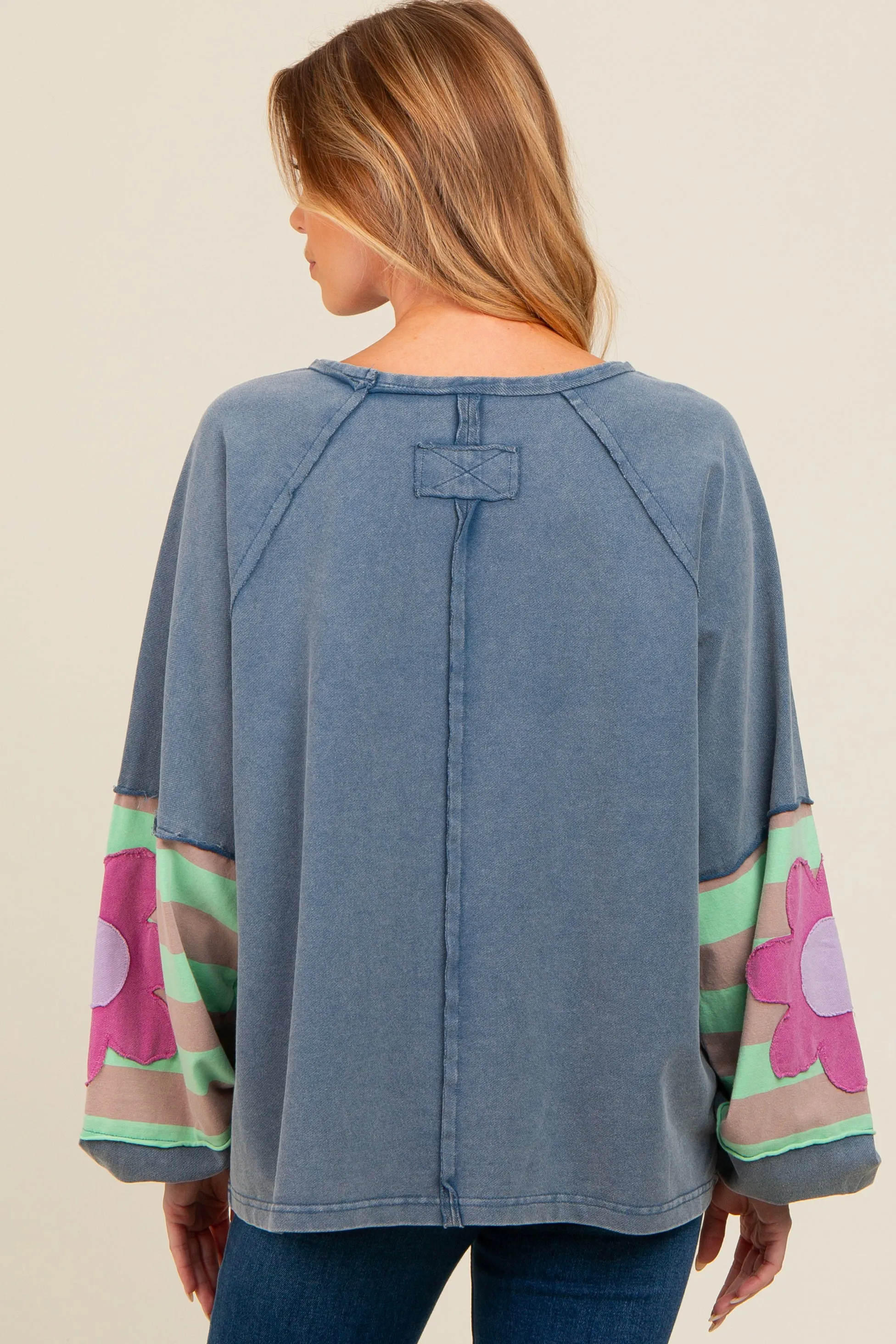 Navy Raw Edge Flower Patch Maternity Top sold by Pinkblush product image thumbnail 3