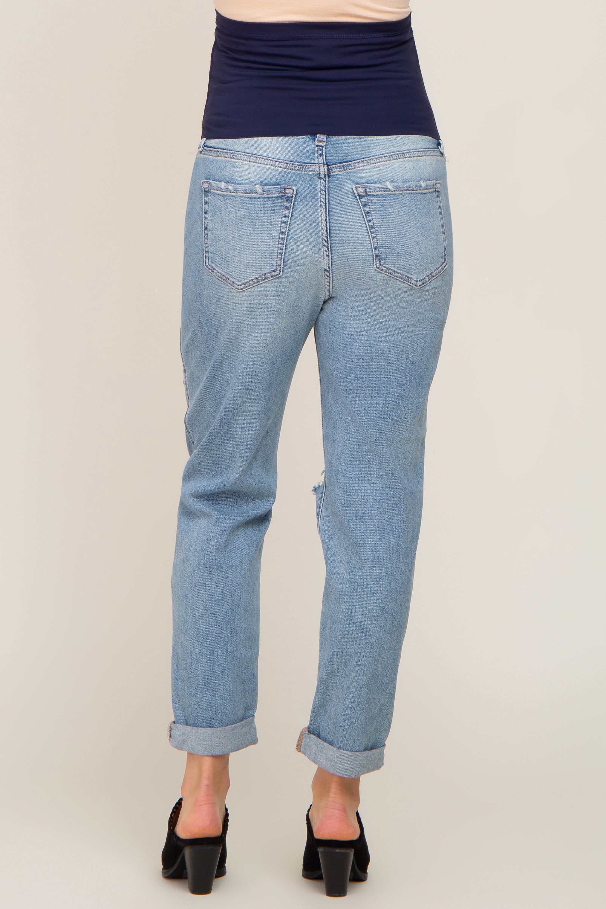 Light Blue Distressed Cuffed Hem Maternity Jeans sold by Pinkblush product image thumbnail 4