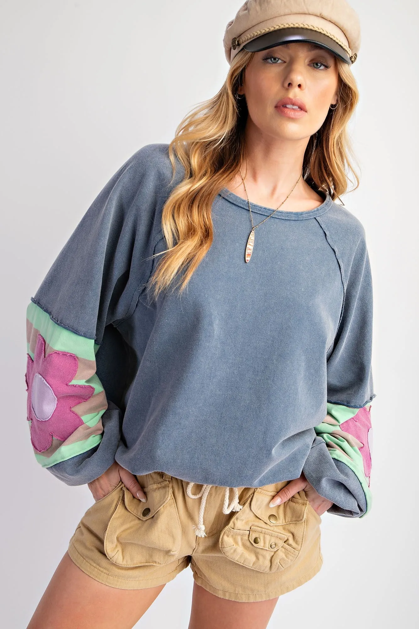 Navy Raw Edge Flower Patch Maternity Top sold by Pinkblush product image thumbnail 4