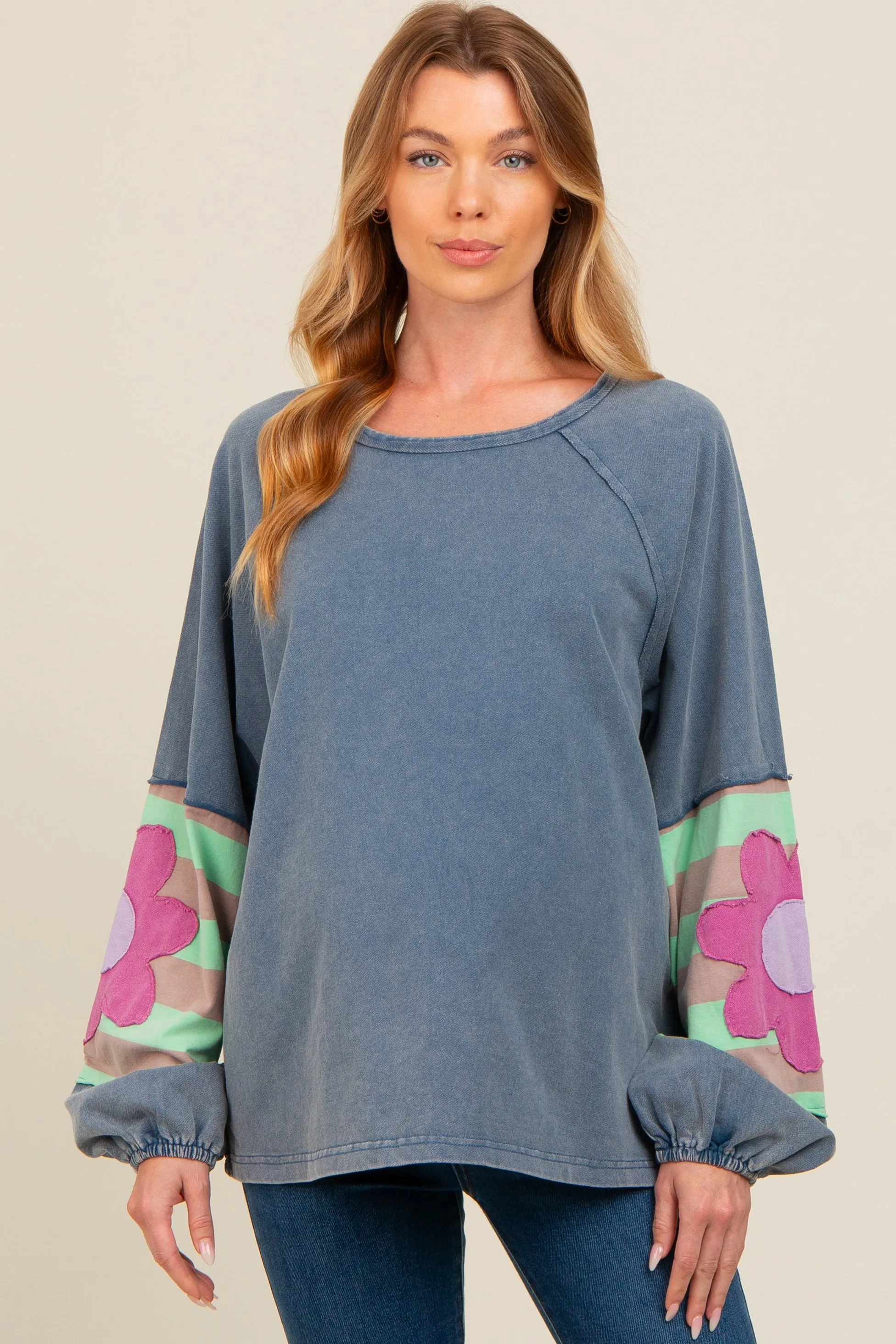 Navy Raw Edge Flower Patch Maternity Top sold by Pinkblush