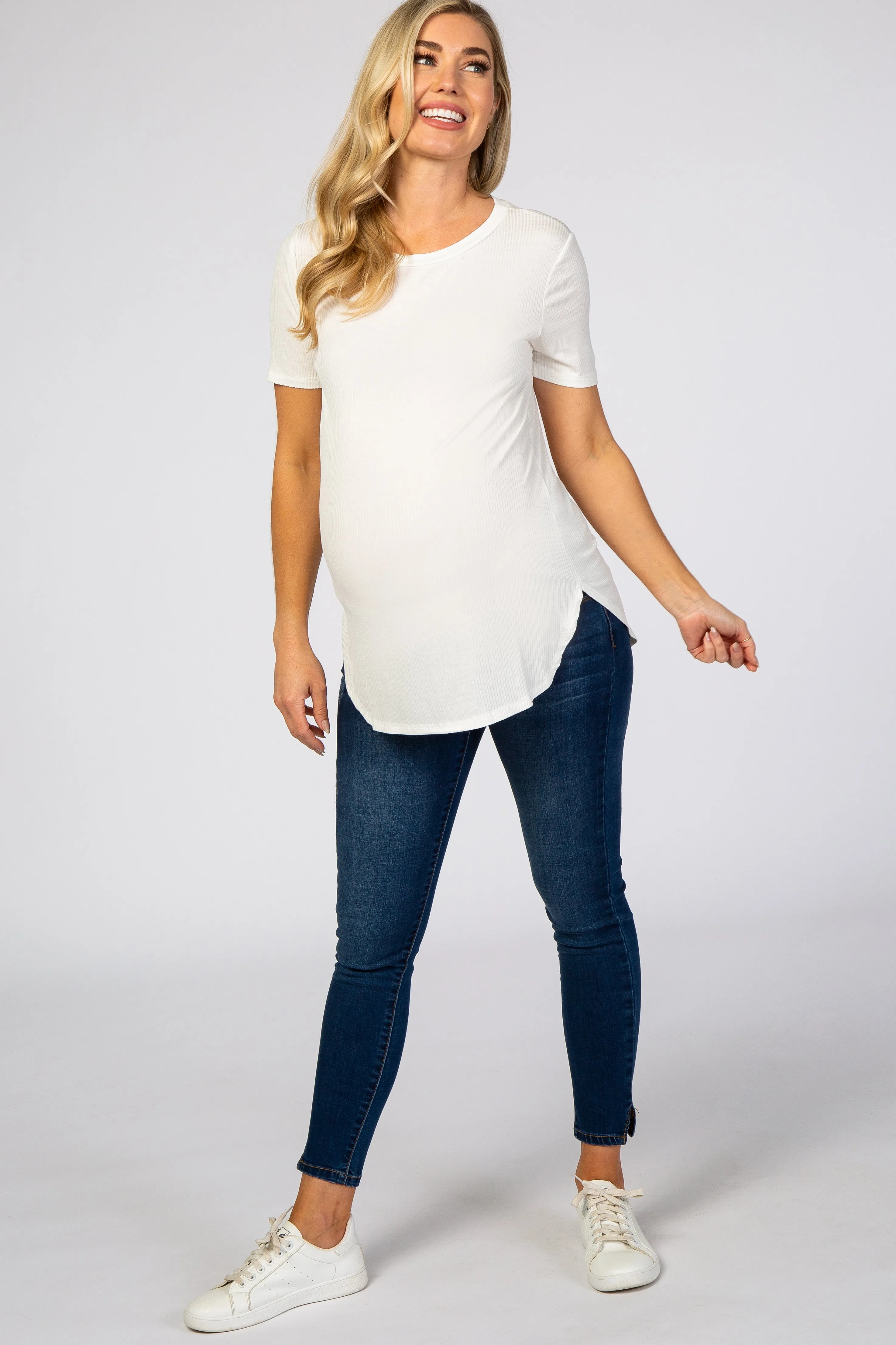 Ivory Ribbed Round Hem Maternity Top sold by Pinkblush product image thumbnail 4