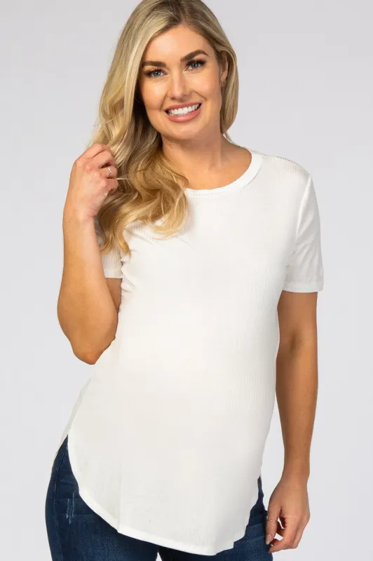Ivory Ribbed Round Hem Maternity Top sold by Pinkblush