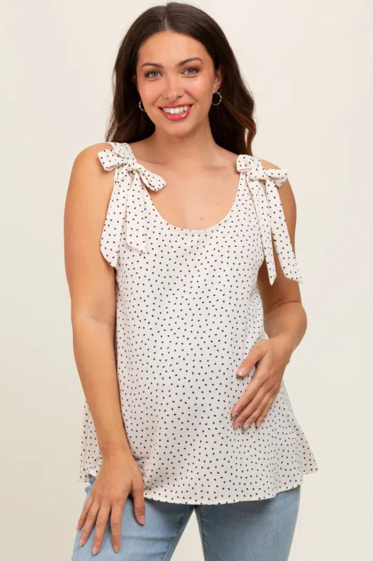 Cream Dot Print Knotted Strap Maternity Top sold by Pinkblush