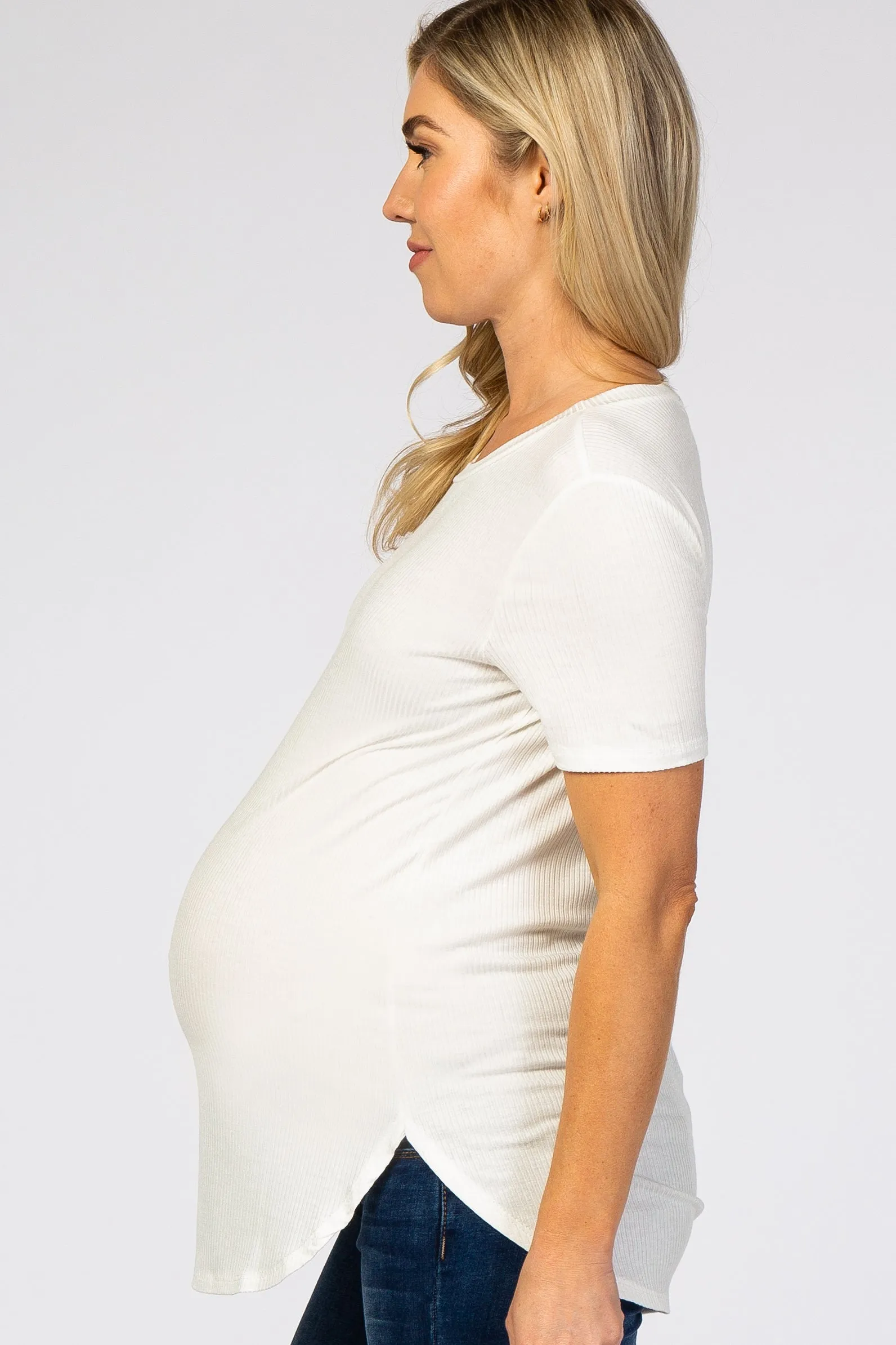 Ivory Ribbed Round Hem Maternity Top sold by Pinkblush product image thumbnail 2