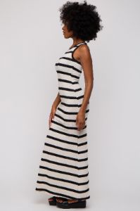 Black Cream Striped Sleeveless Knit Maxi Dress sold by Pinkblush