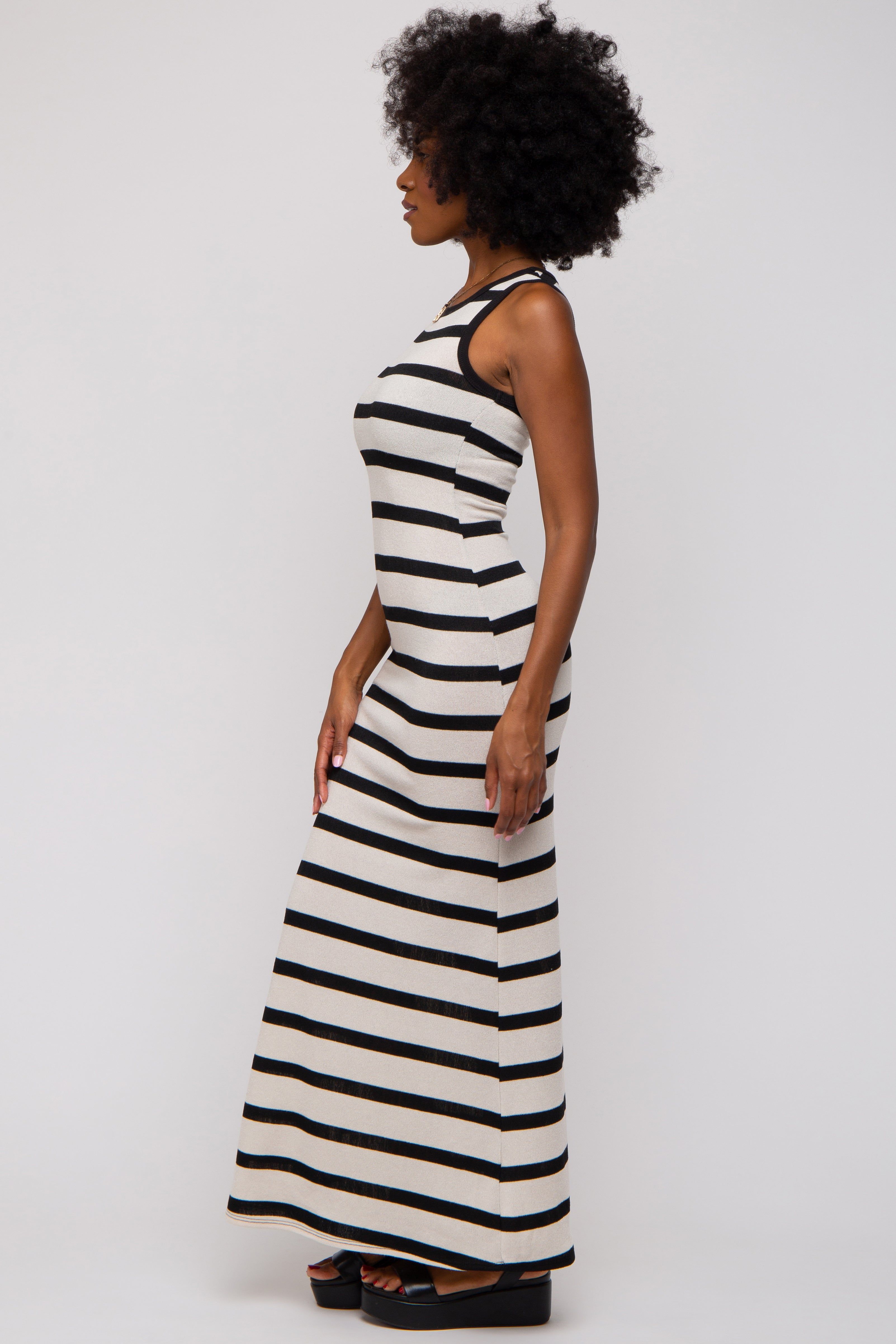 Black Cream Striped Sleeveless Knit Maxi Dress sold by Pinkblush product image thumbnail 2