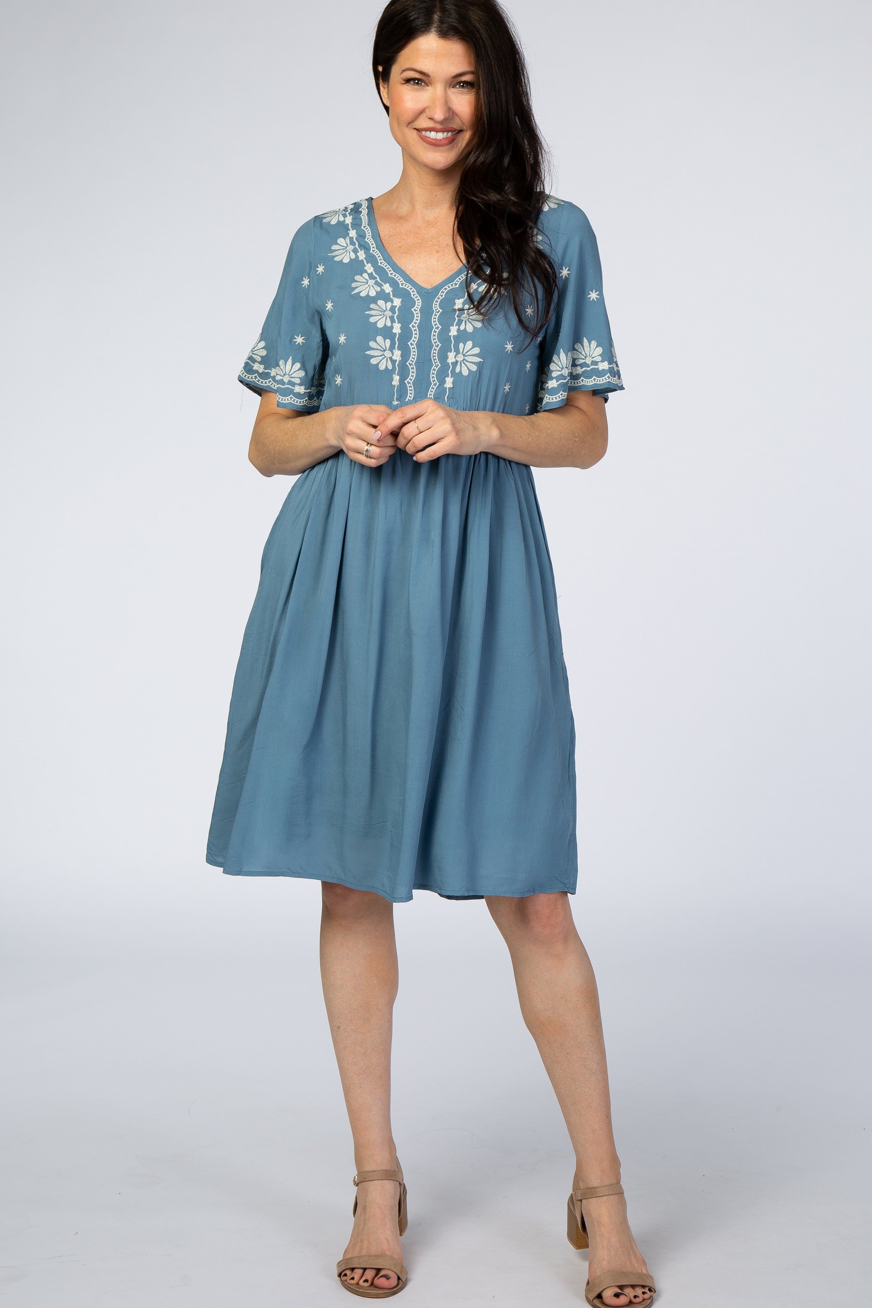 Blue Embroidered Midi Dress sold by Pinkblush
