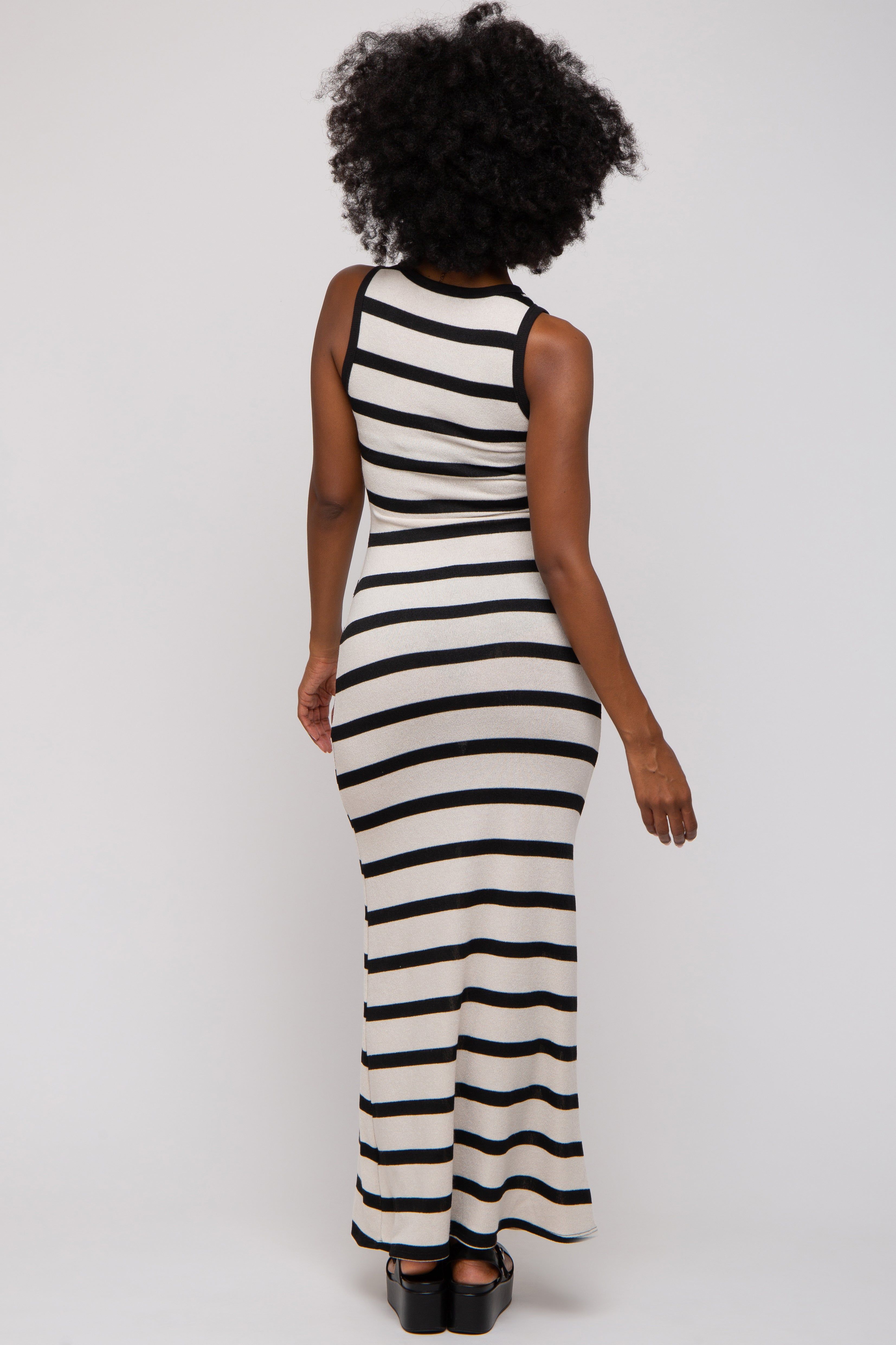Black Cream Striped Sleeveless Knit Maxi Dress sold by Pinkblush product image thumbnail 3