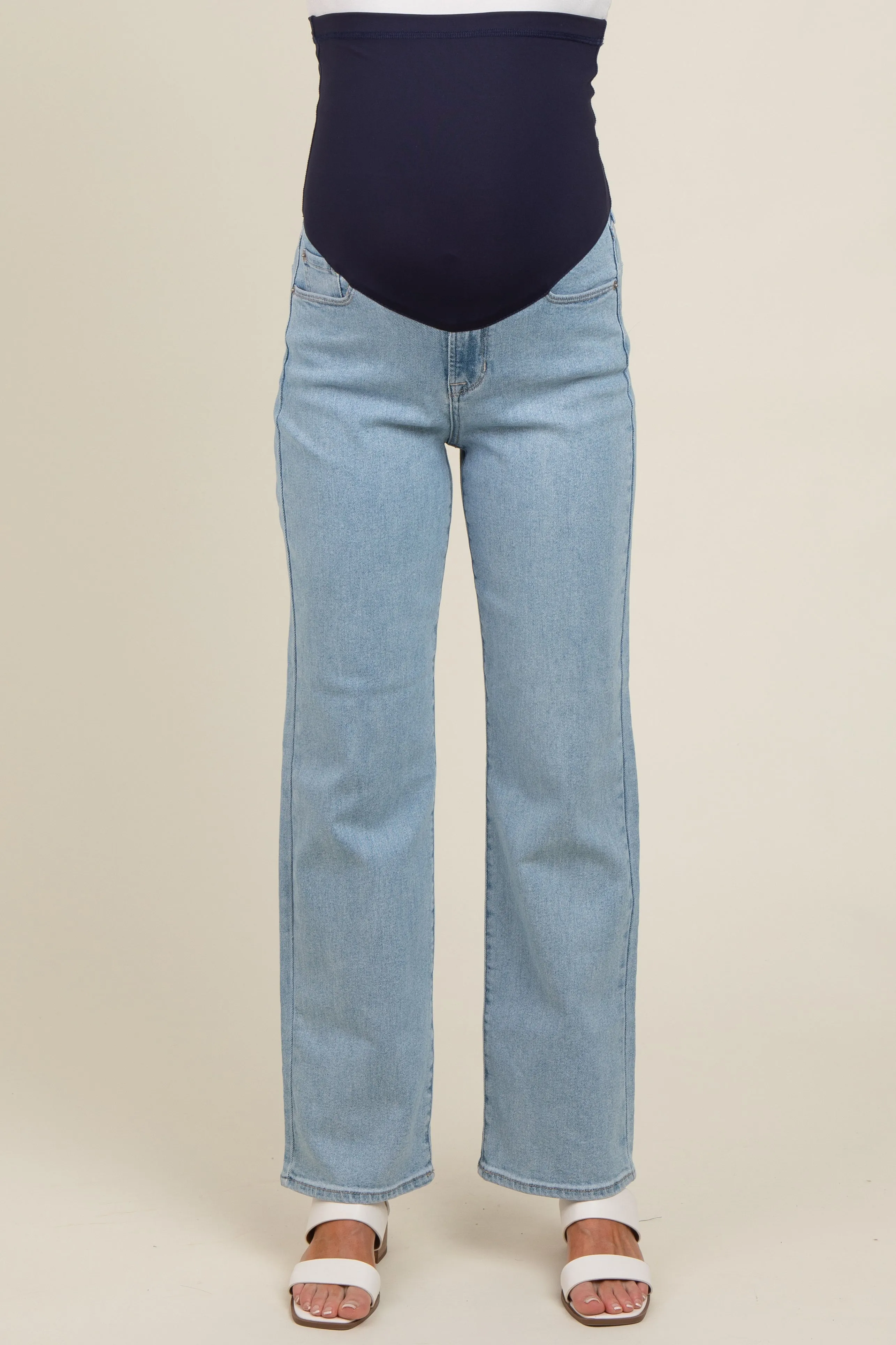 Light Blue Relaxed Straight Leg Maternity Jeans sold by Pinkblush product image thumbnail 3