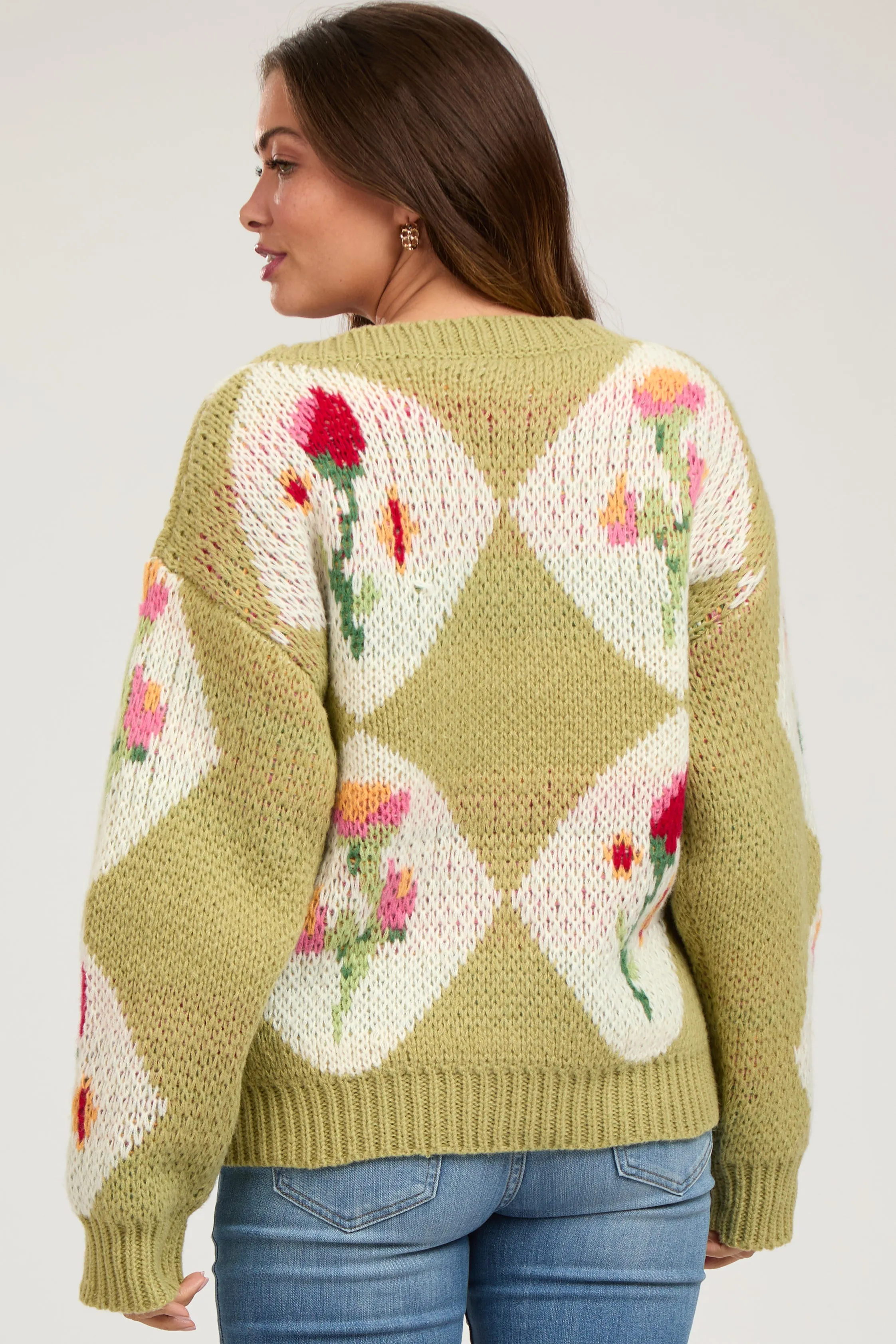 Green Floral Argyle Maternity Cardigan Sweater sold by Pinkblush product image thumbnail 3