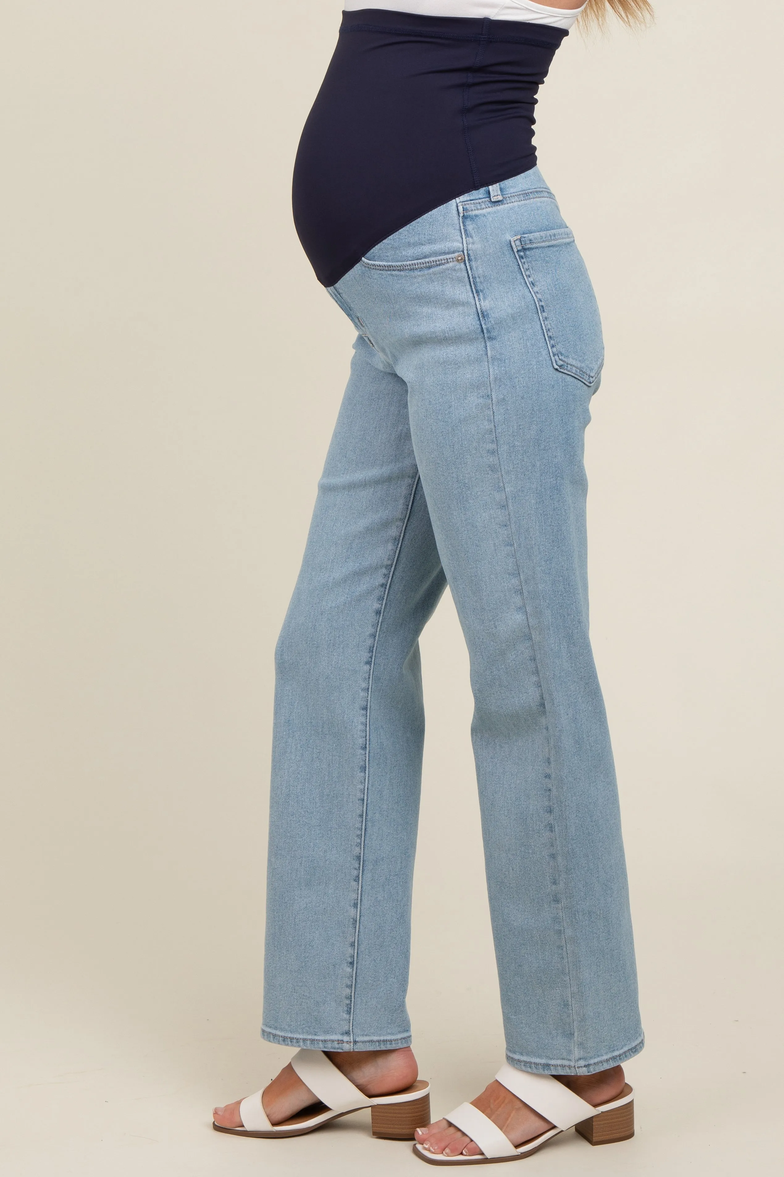 Light Blue Relaxed Straight Leg Maternity Jeans sold by Pinkblush product image thumbnail 4