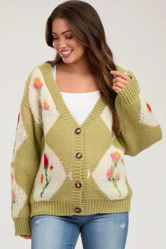 Green Floral Argyle Maternity Cardigan Sweater sold by Pinkblush