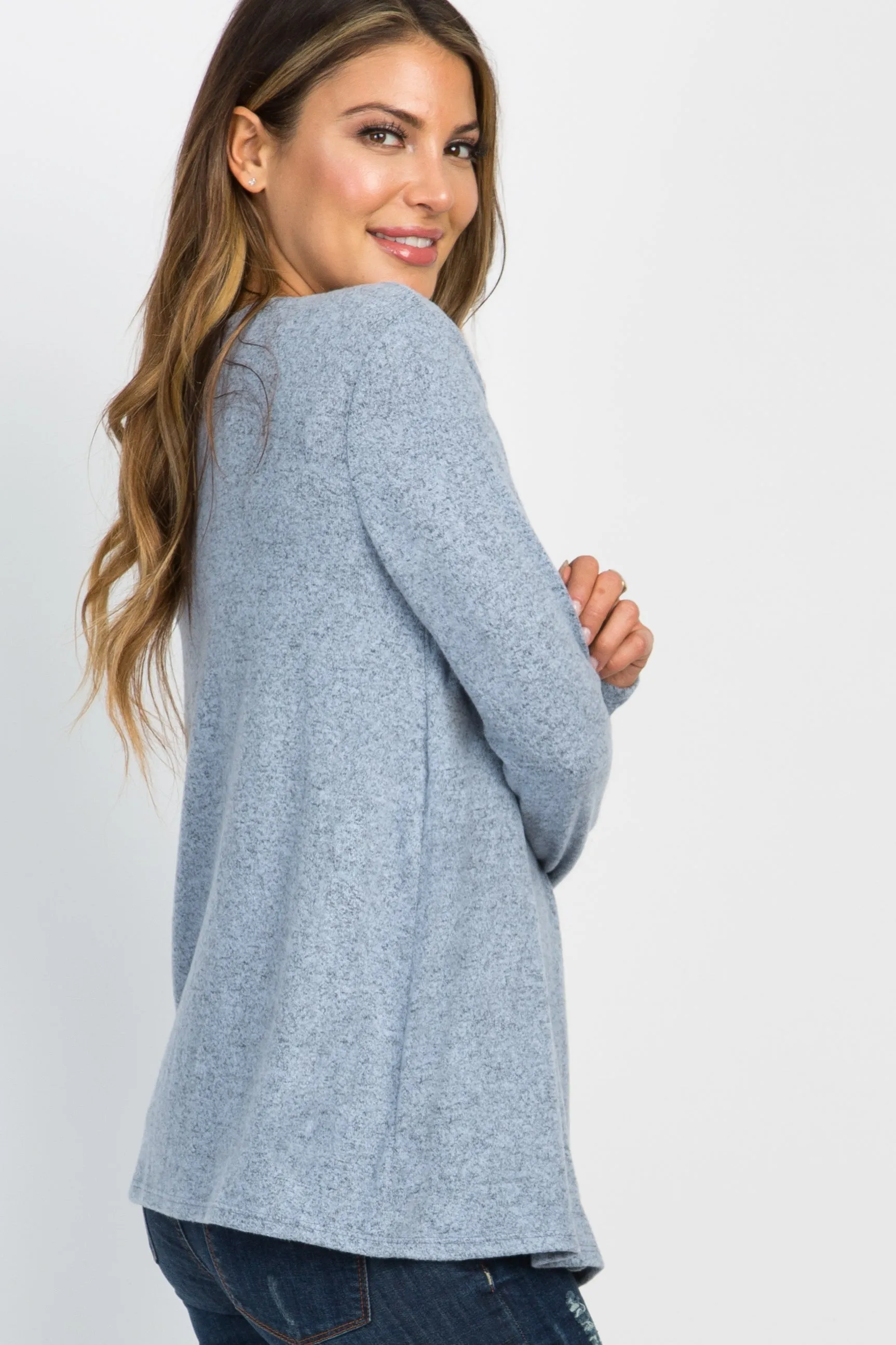 PinkBlush Light Blue Heathered Knit Wrap Tie Nursing Top sold by Pinkblush product image thumbnail 2