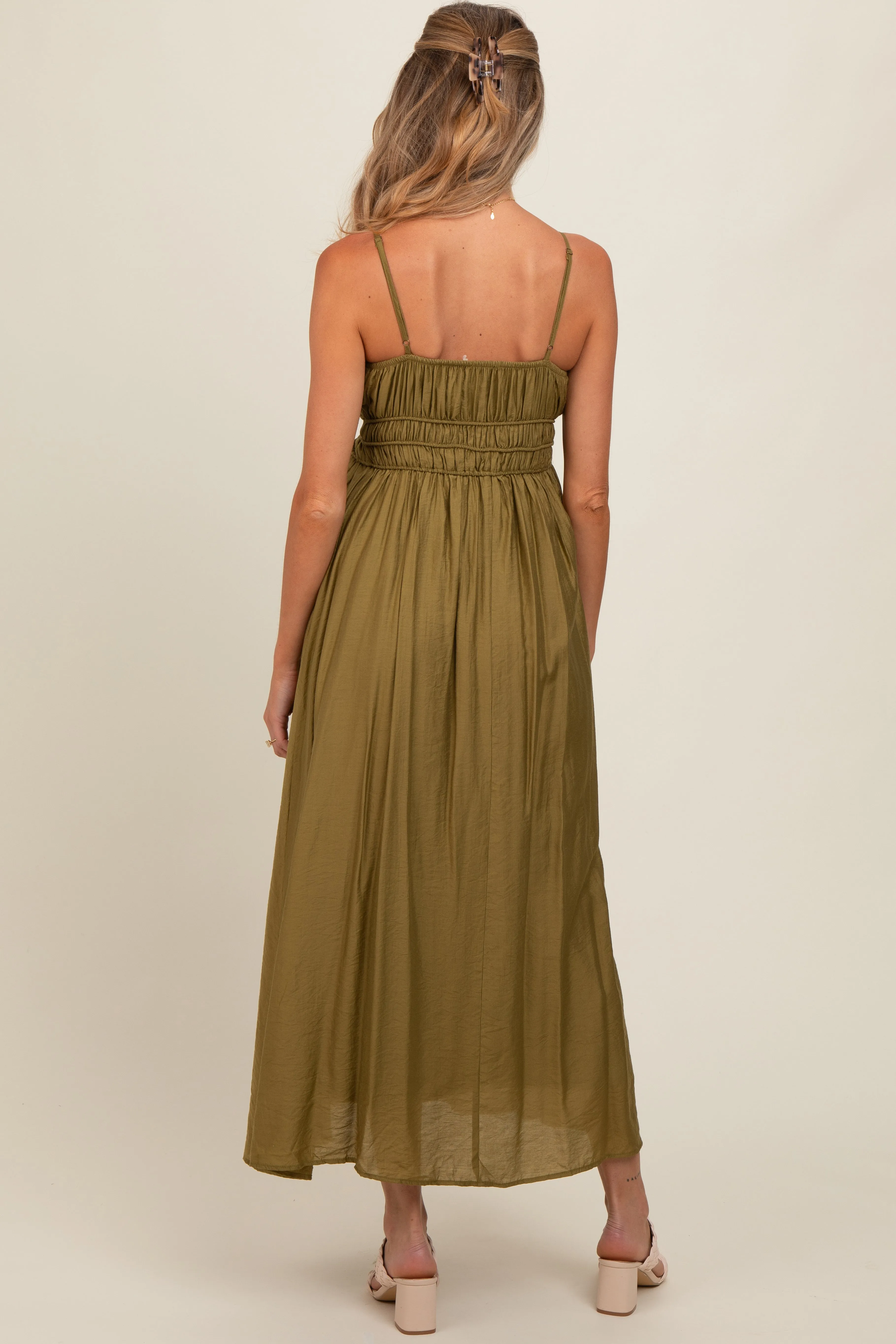 Olive Sleeveless Square Neckline Maternity Maxi Dress sold by Pinkblush product image thumbnail 4