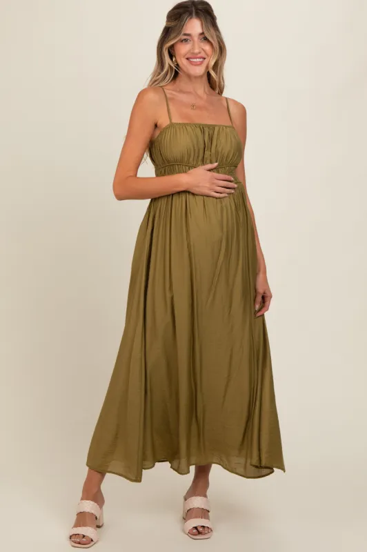 Olive Sleeveless Square Neckline Maternity Maxi Dress sold by Pinkblush