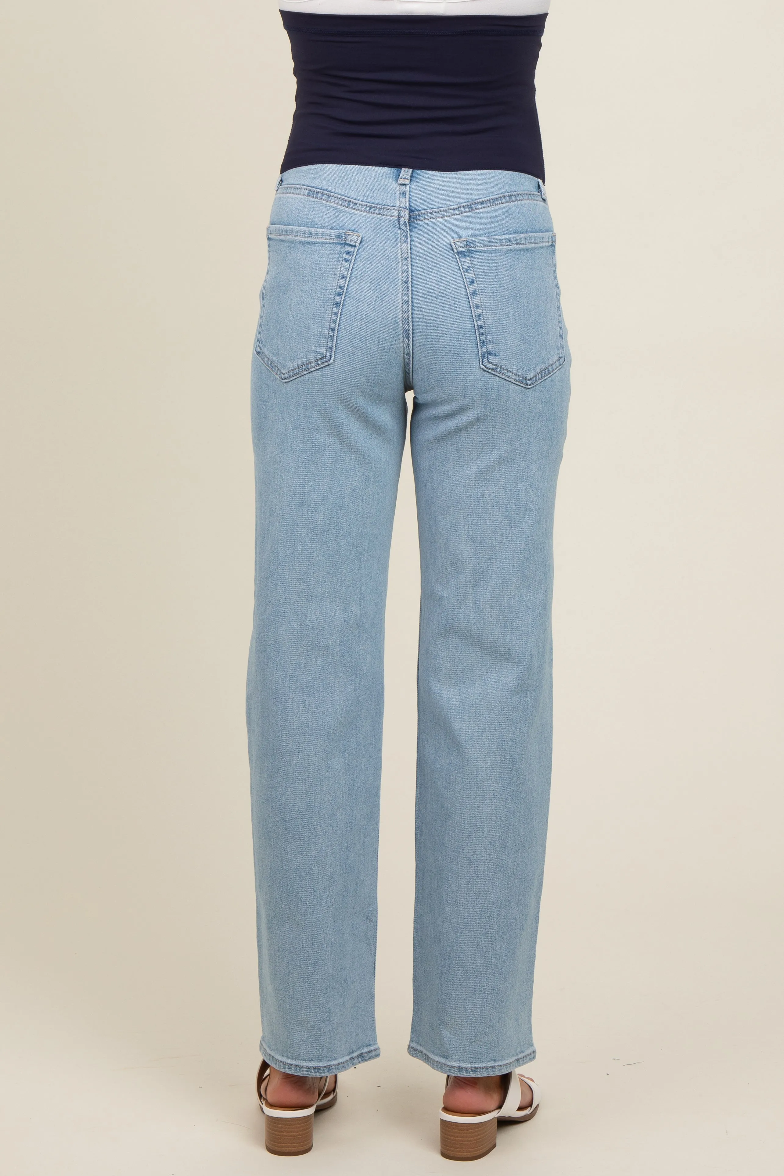 Light Blue Relaxed Straight Leg Maternity Jeans sold by Pinkblush product image thumbnail 5