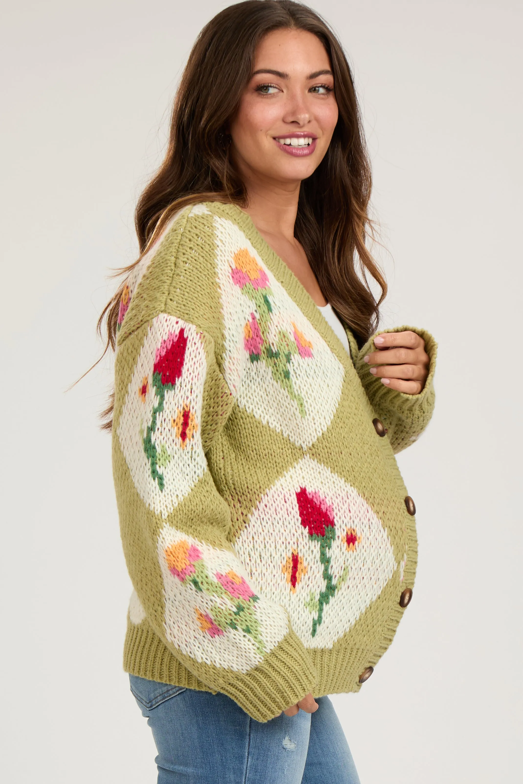 Green Floral Argyle Maternity Cardigan Sweater sold by Pinkblush product image thumbnail 2