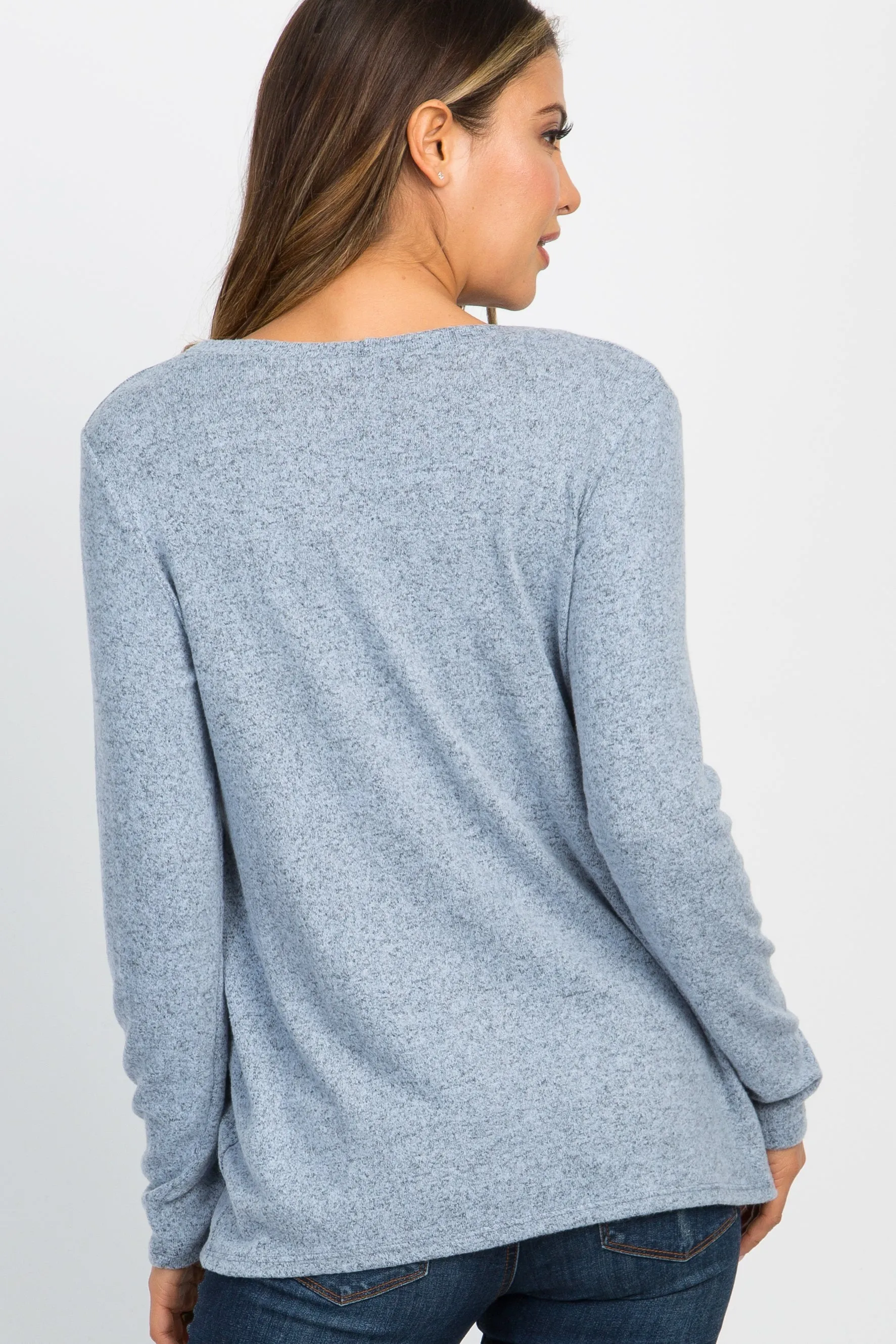 PinkBlush Light Blue Heathered Knit Wrap Tie Nursing Top sold by Pinkblush product image thumbnail 3