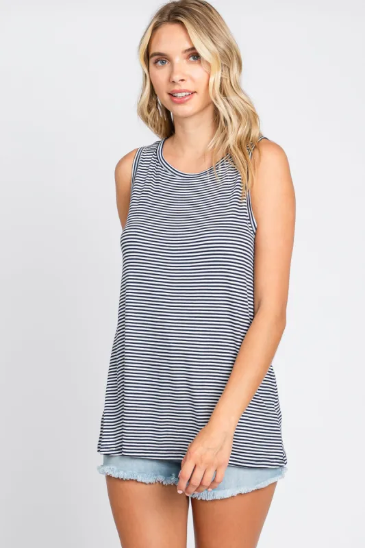 Navy Striped Sleeveless Tank Top sold by Pinkblush