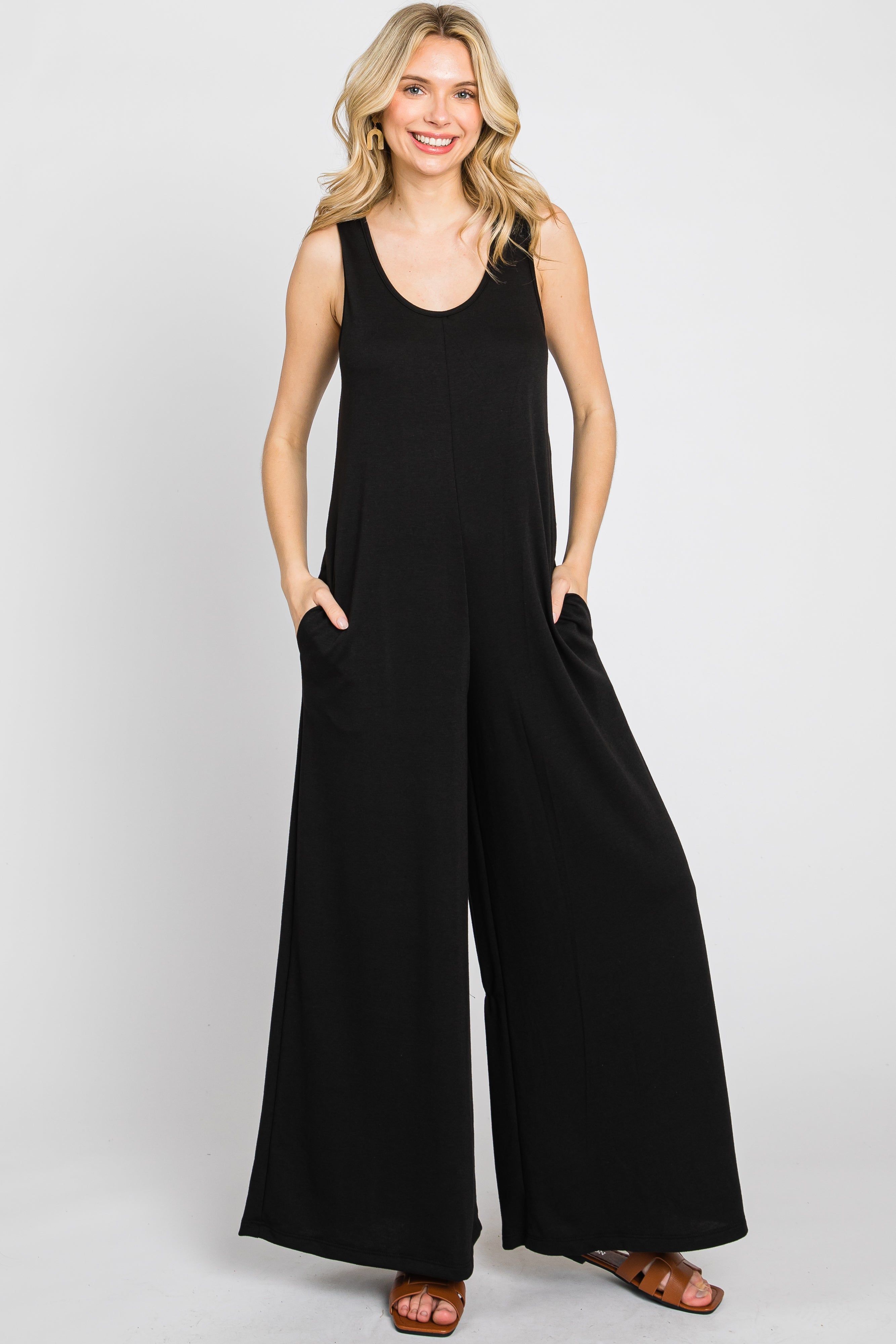 Black Wide Leg Sleeveless Maternity Jumpsuit sold by Pinkblush product image thumbnail 5