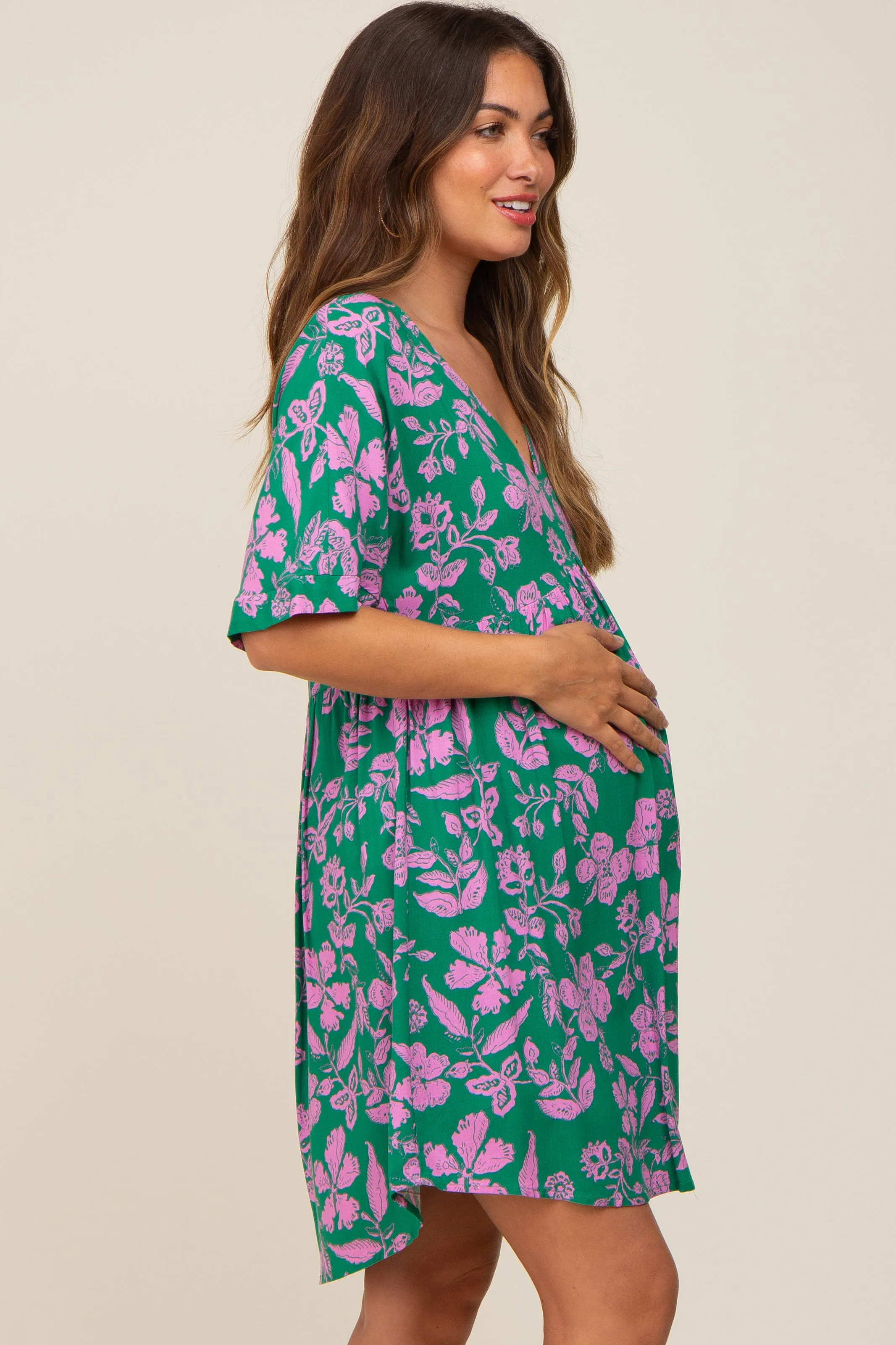 Green Floral V-Neck Maternity Dress sold by Pinkblush product image thumbnail 3