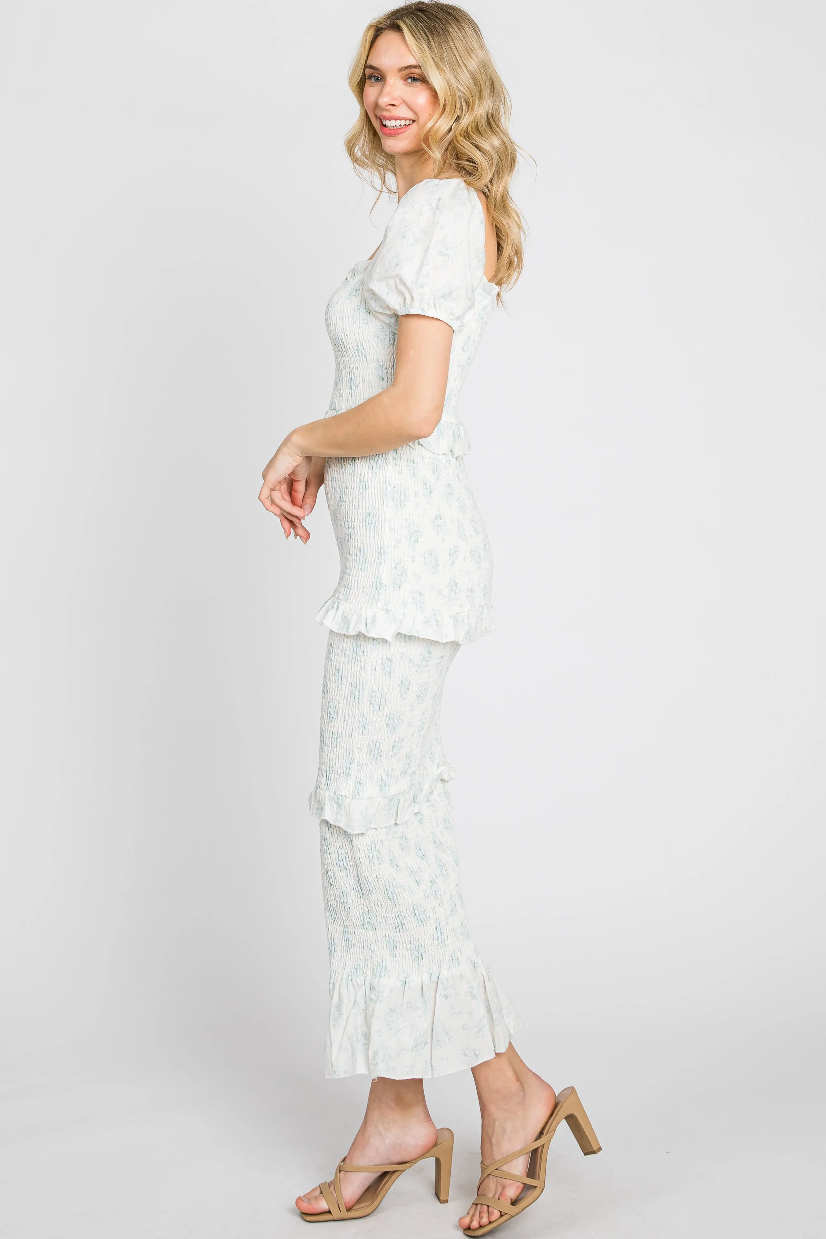 Light Blue Floral Square Neck Smocked Maxi Dress sold by Pinkblush product image thumbnail 2