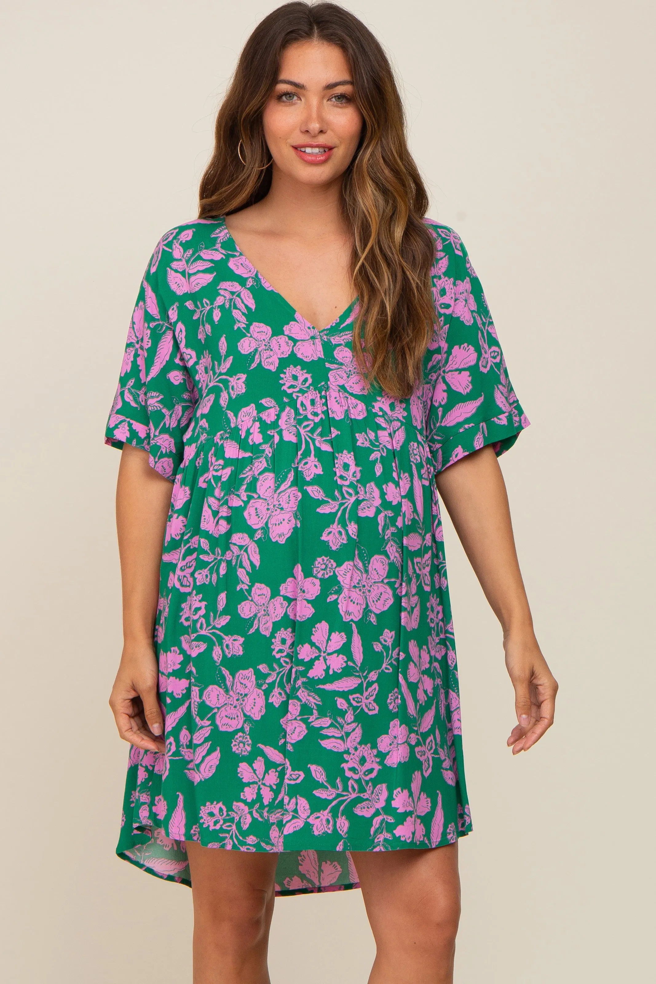 Green Floral V-Neck Maternity Dress sold by Pinkblush product image thumbnail 2