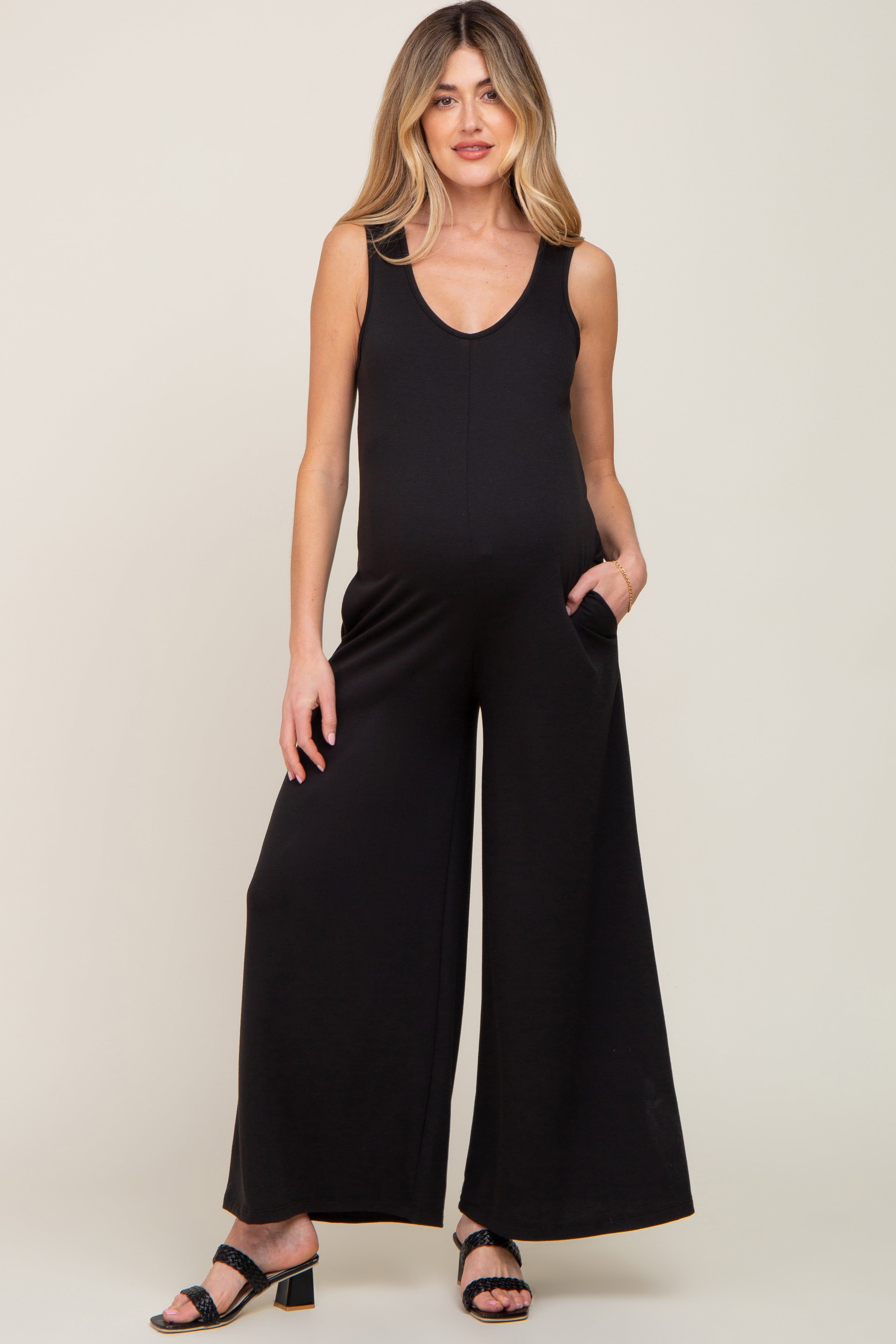 Black Wide Leg Sleeveless Maternity Jumpsuit sold by Pinkblush product image thumbnail 4