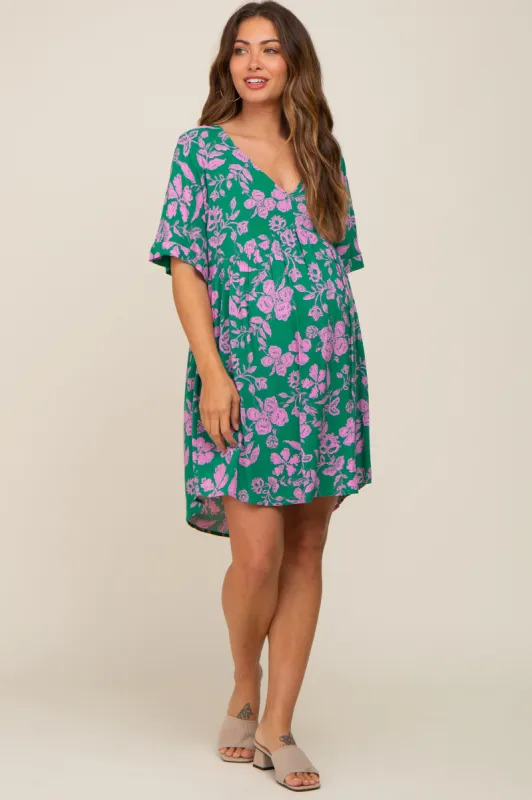 Green Floral V-Neck Maternity Dress sold by Pinkblush
