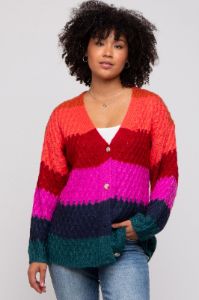 Multi-Color Color Block Button Front Cardigan sold by Pinkblush