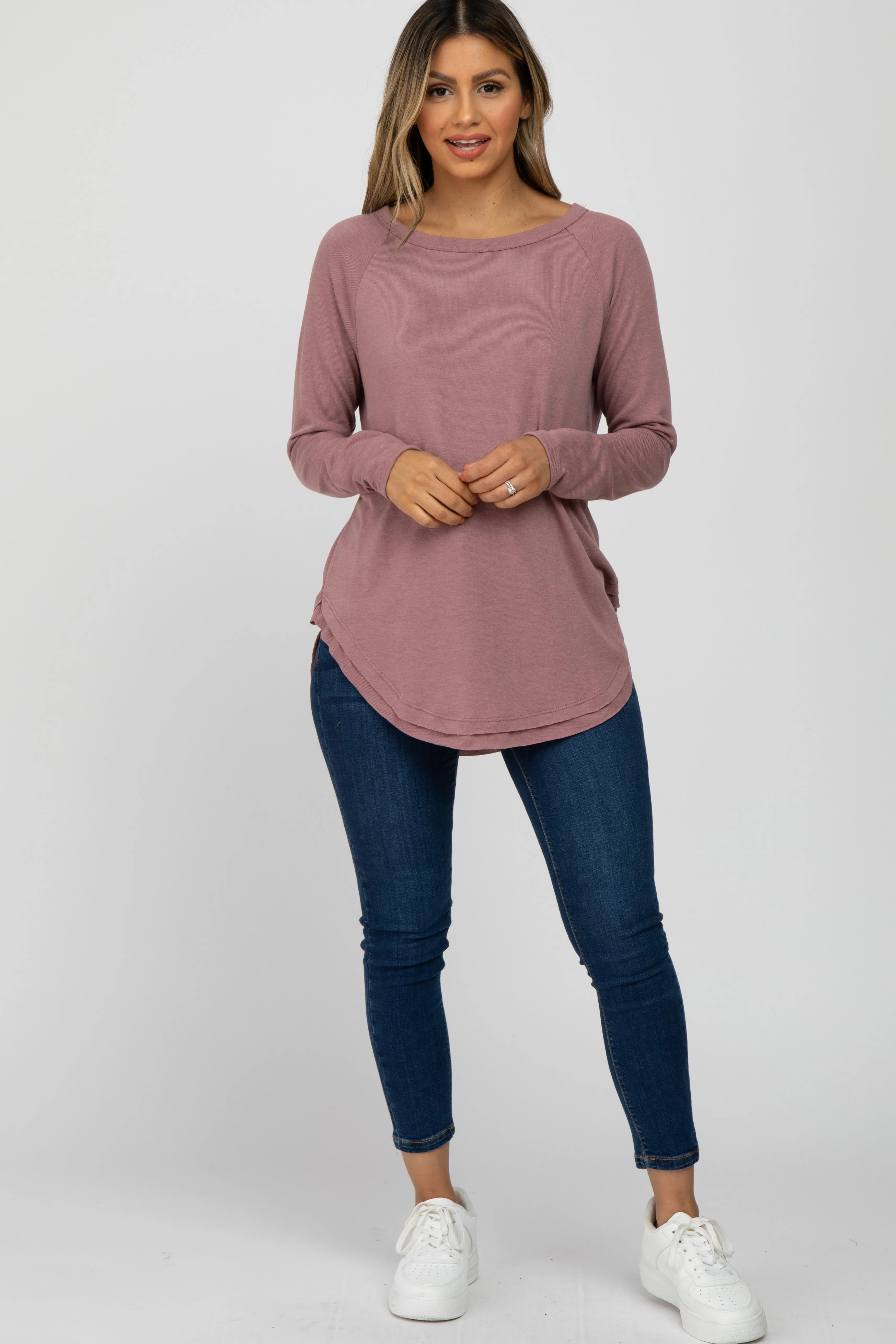 Mauve Hi-Low Rounded Raw Edge Hem Top sold by Pinkblush product image thumbnail 2