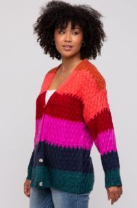 Multi-Color Color Block Button Front Cardigan sold by Pinkblush