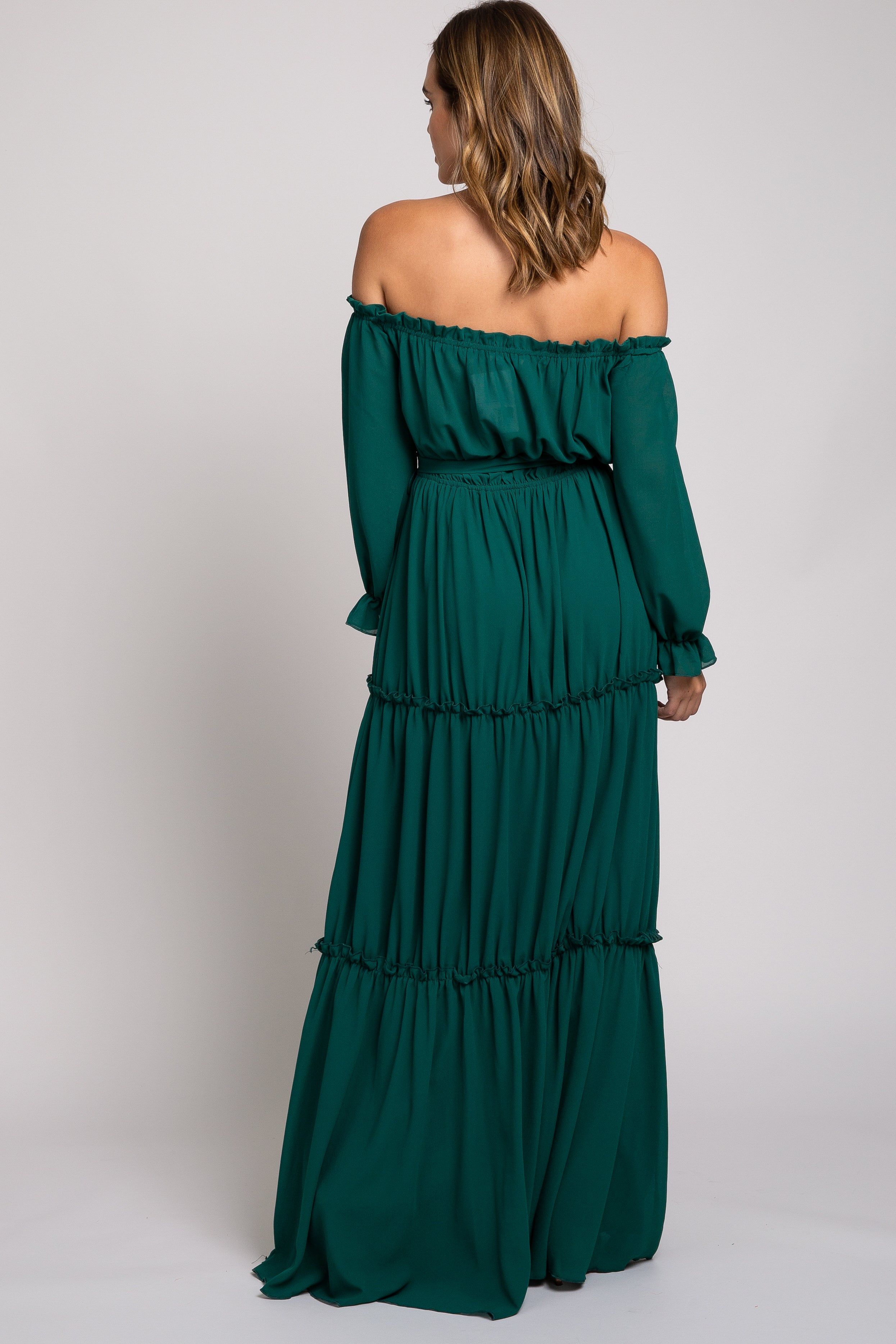 Forest Green Tiered Off Shoulder Maxi Dress sold by Pinkblush product image thumbnail 3