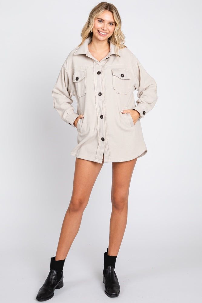 Beige Fleece Double Front Pocket Jacket sold by Pinkblush product image thumbnail 4