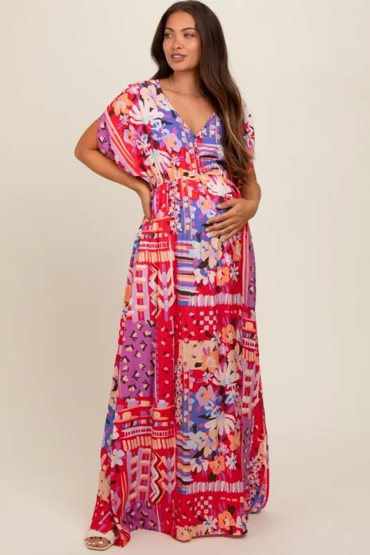 Red Mixed Print Bell Sleeve Maternity Maxi Dress sold by Pinkblush
