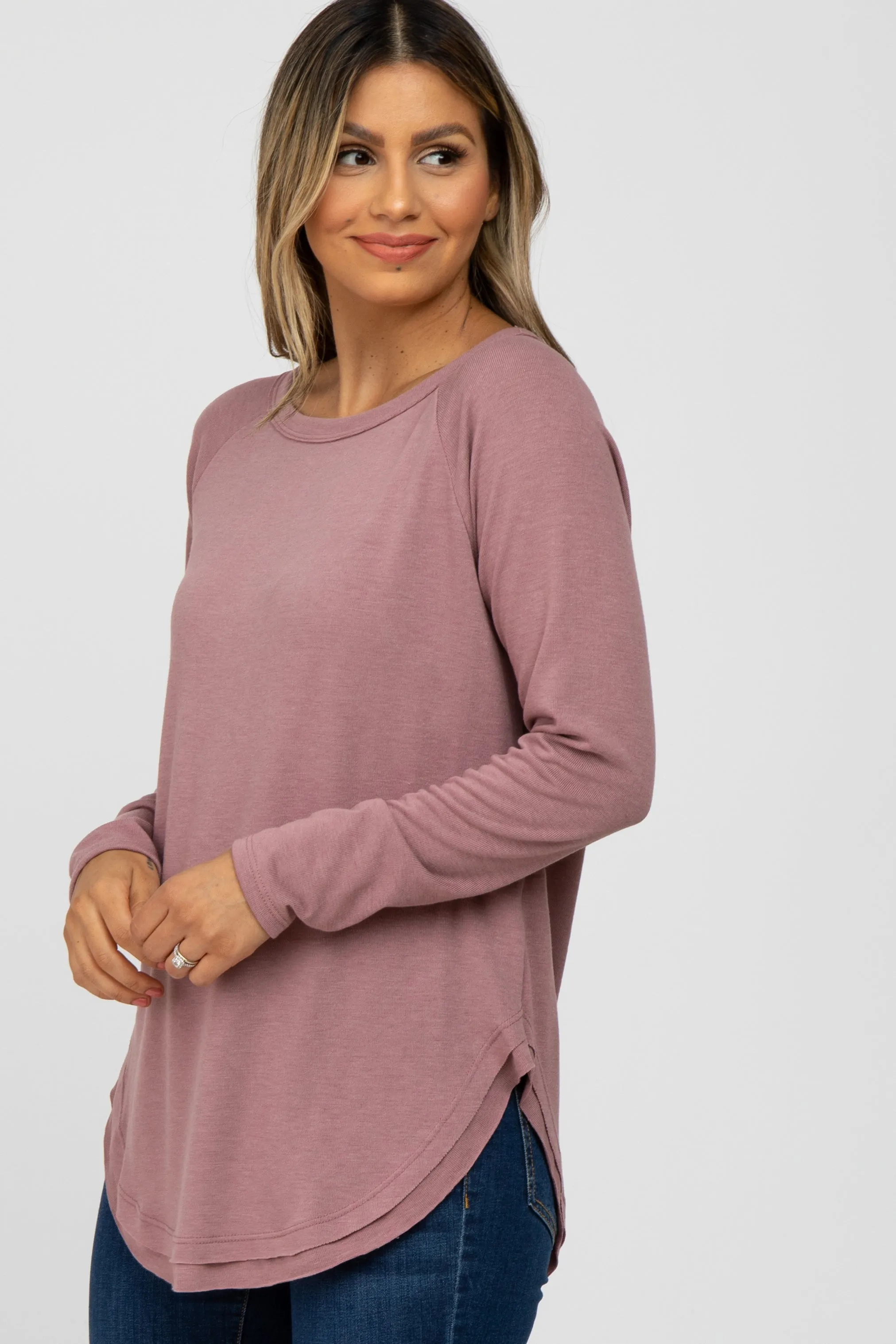Mauve Hi-Low Rounded Raw Edge Hem Top sold by Pinkblush product image thumbnail 3