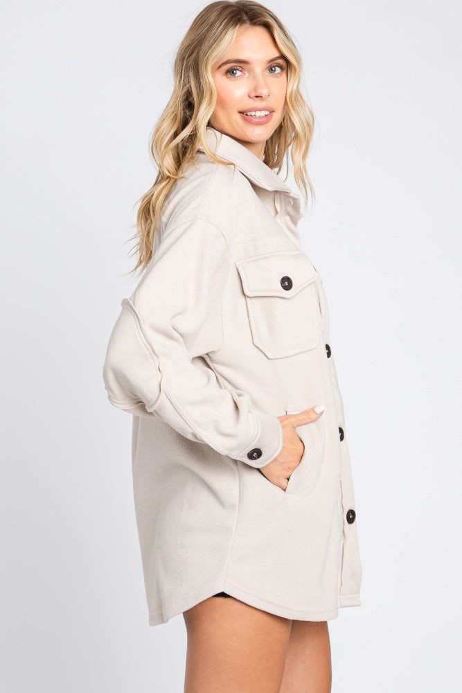 Beige Fleece Double Front Pocket Jacket sold by Pinkblush product image thumbnail 2