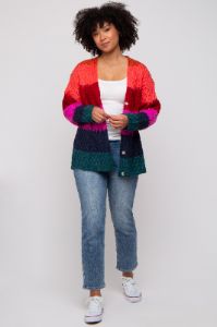 Multi-Color Color Block Button Front Cardigan sold by Pinkblush
