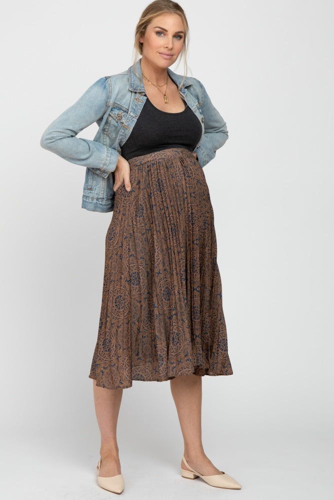 Navy Print Pleated Maternity Midi Skirt sold by Pinkblush product image thumbnail 2