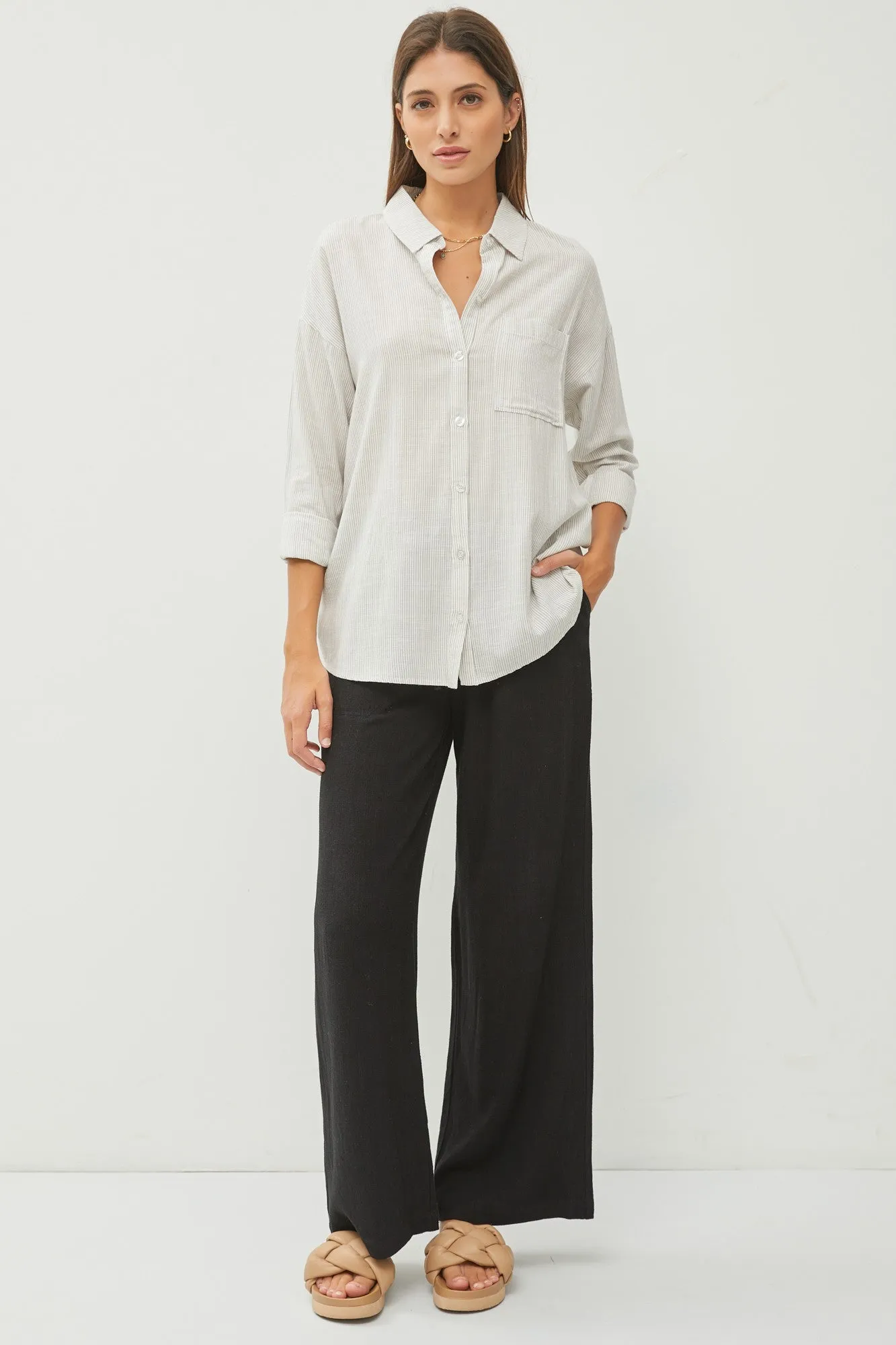 Grey Striped Basic Button Down Top sold by Pinkblush product image thumbnail 2