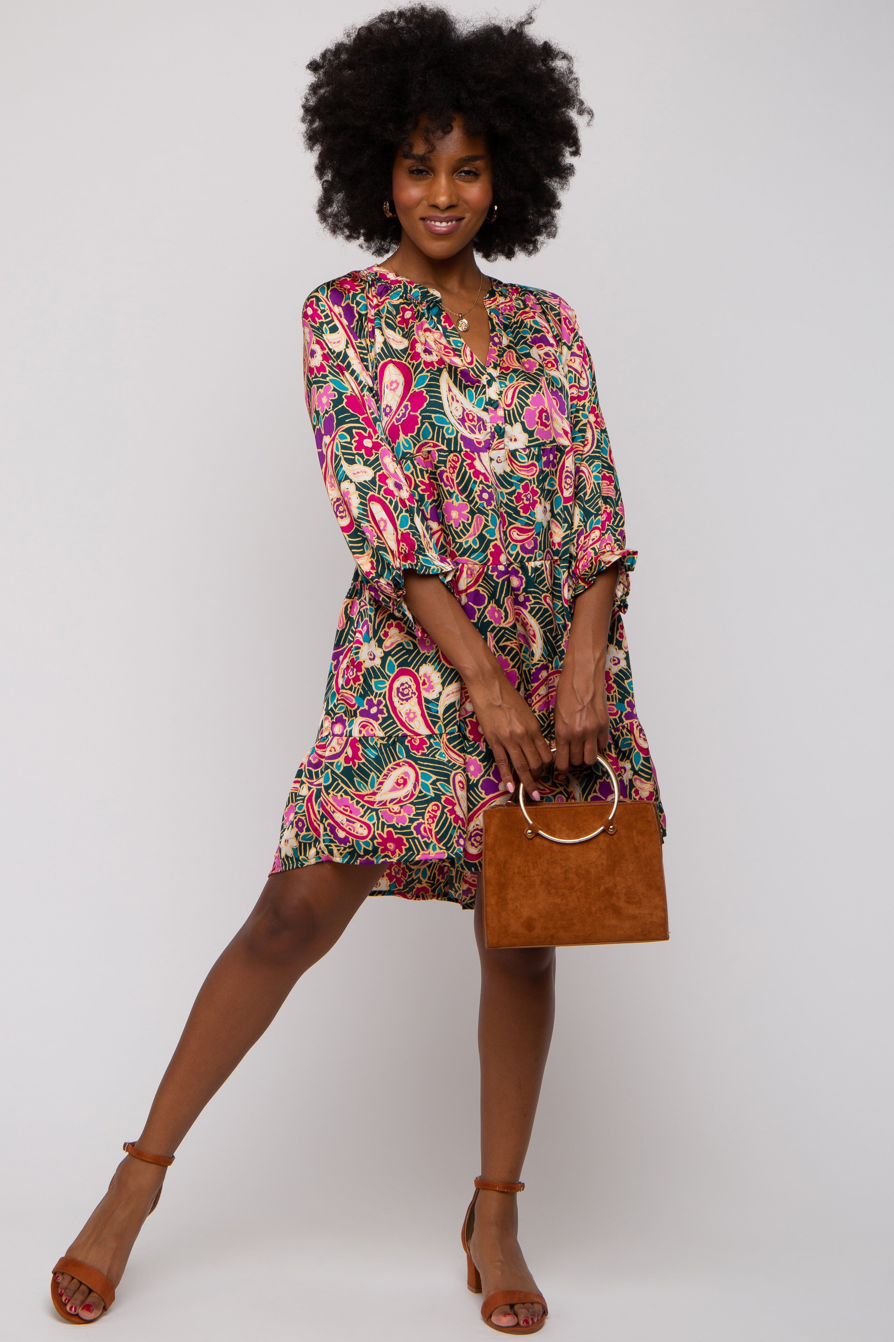 Teal Floral Button Front Tiered Dress sold by Pinkblush product image thumbnail 5