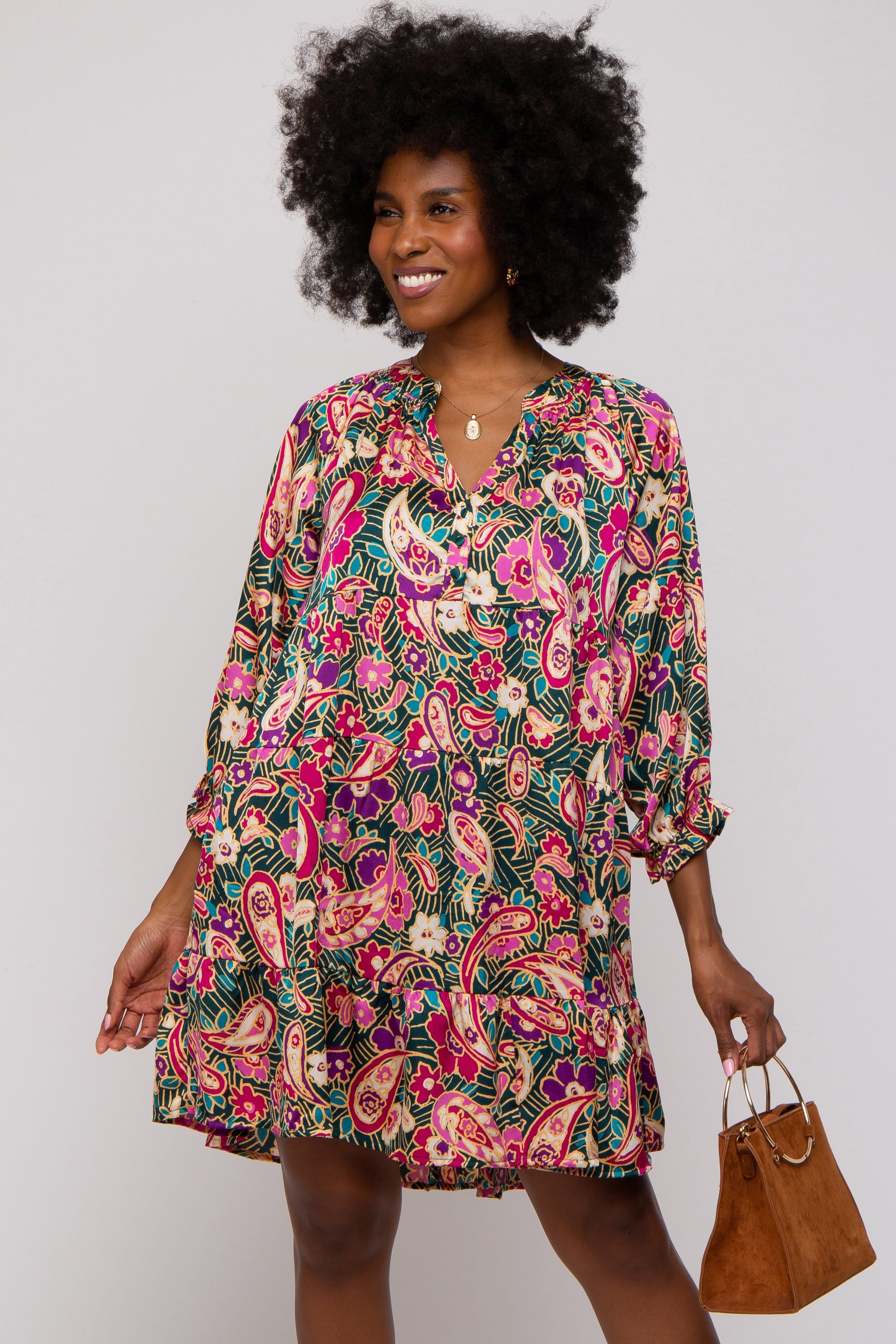 Teal Floral Button Front Tiered Dress sold by Pinkblush product image thumbnail 2